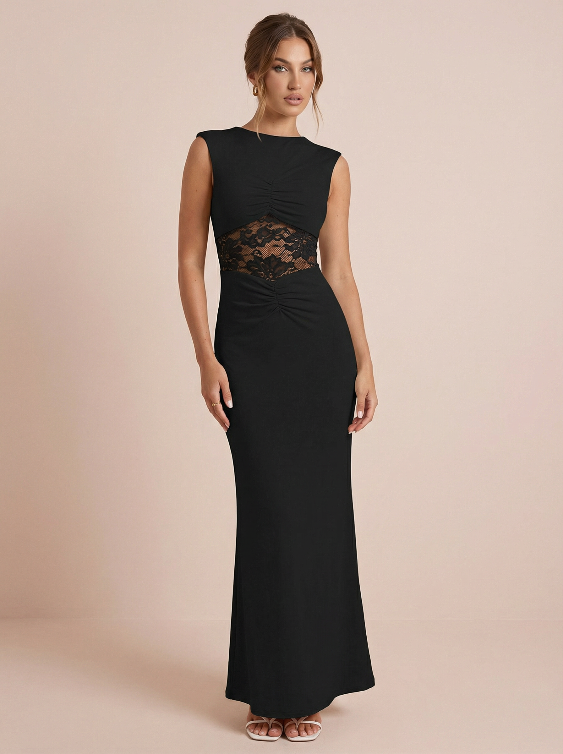 Runa Sleeveless Lace Patchwork Bodycon Maxi Dress