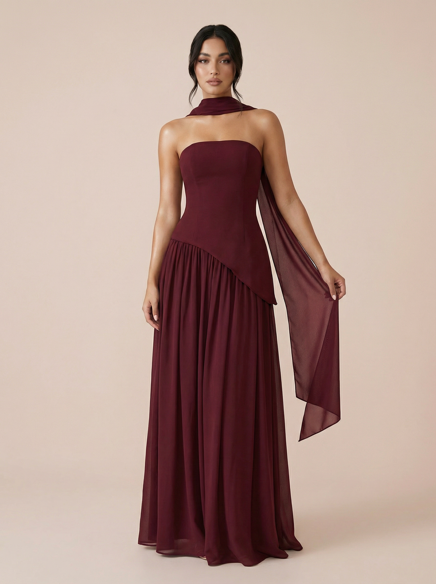 Raya Elegant Scarf Strapless Maxi Dress - Sale