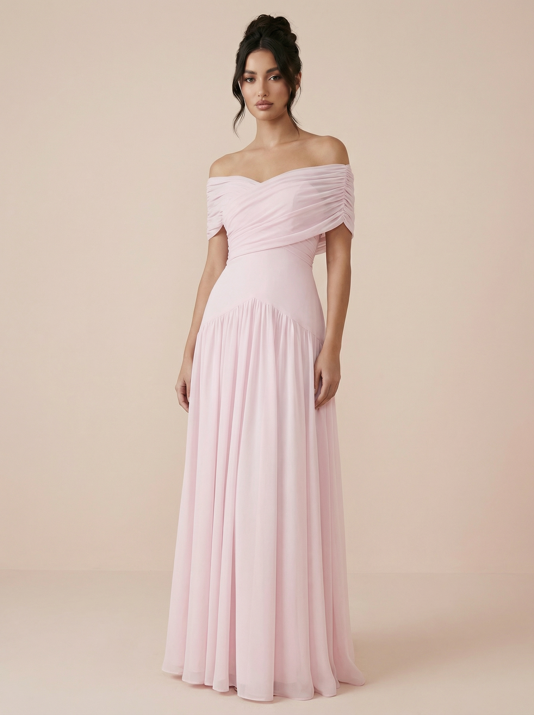 Belen Pink Short Sleeve Draped Long Maxi Dress