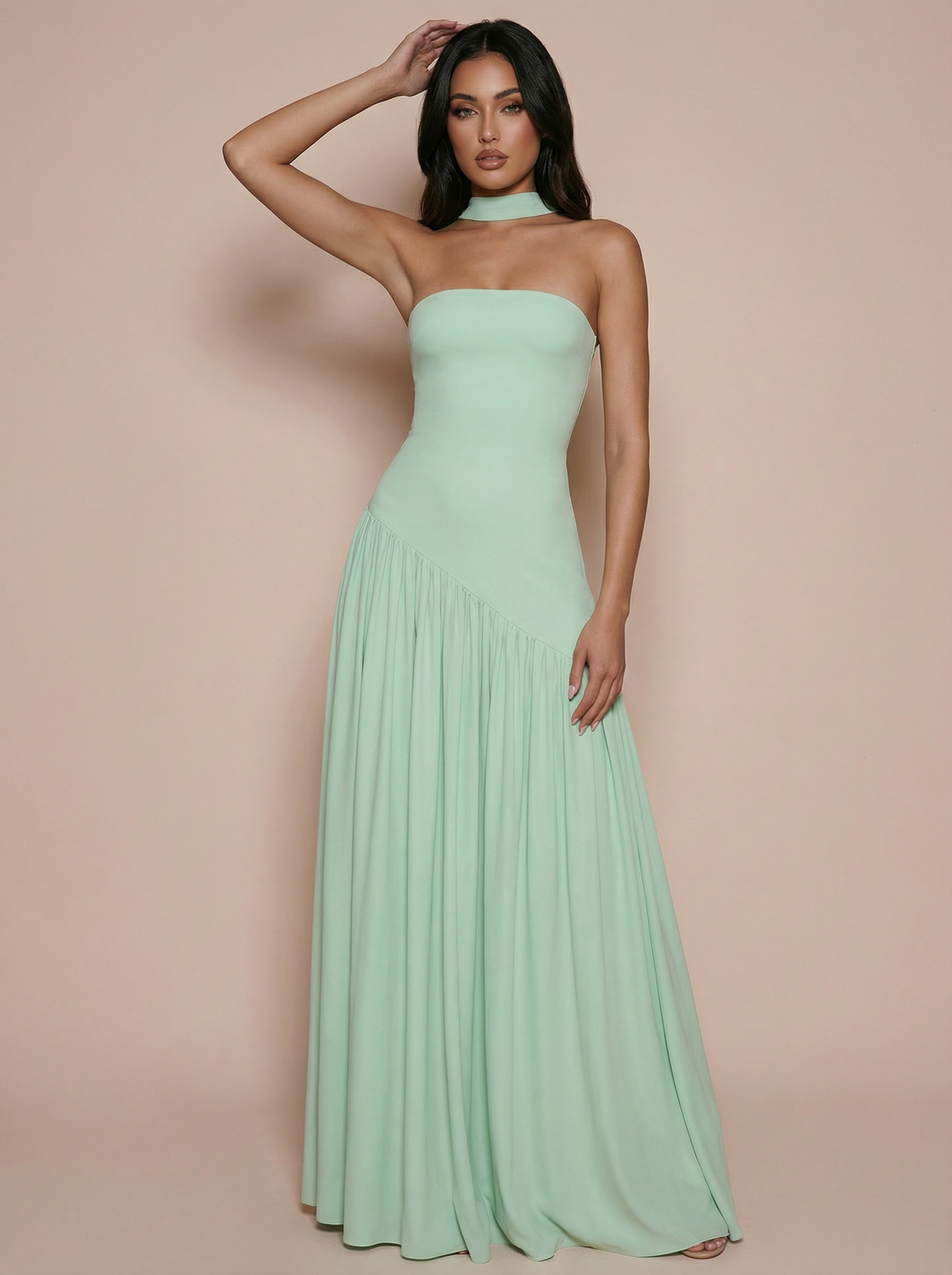 Vilma Light Green Strapless A Line Maxi Dress