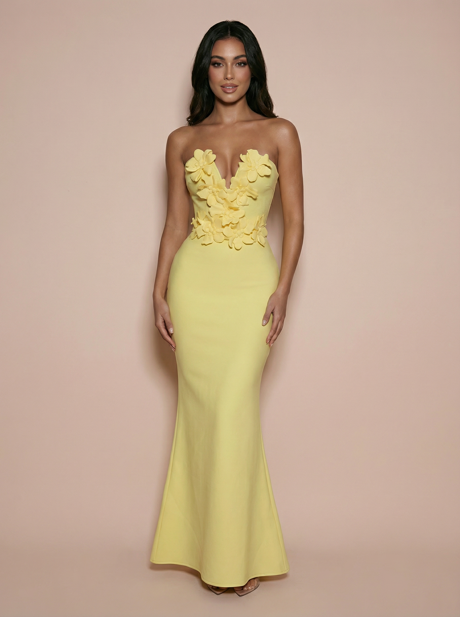 Sybella Strapless Floral Bodycon Bandage Maxi Dress