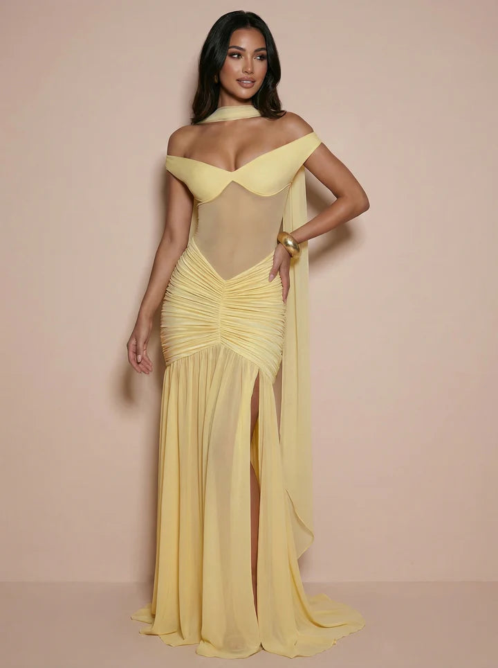 Cherie Off-shoulder Scarf Halter Sleeveless Maxi Dress