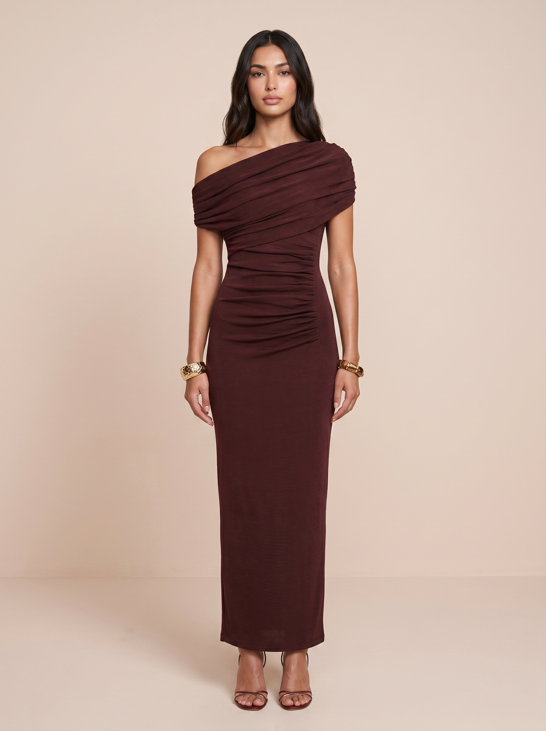 Nica Burgundy One Shoulder Bodycon Maxi Dress