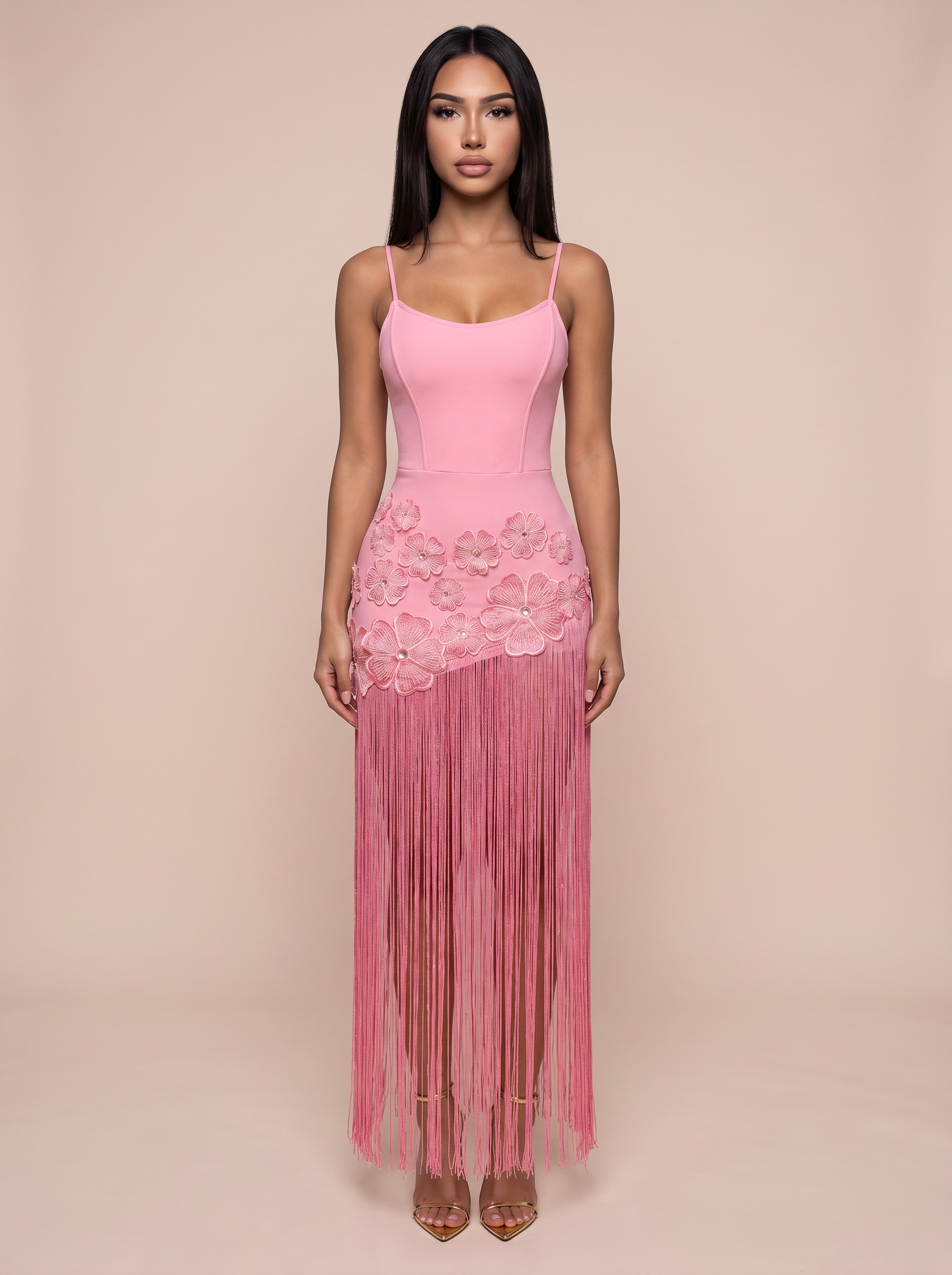 Madison Pink Flower Tassel Bandage Maxi Dress