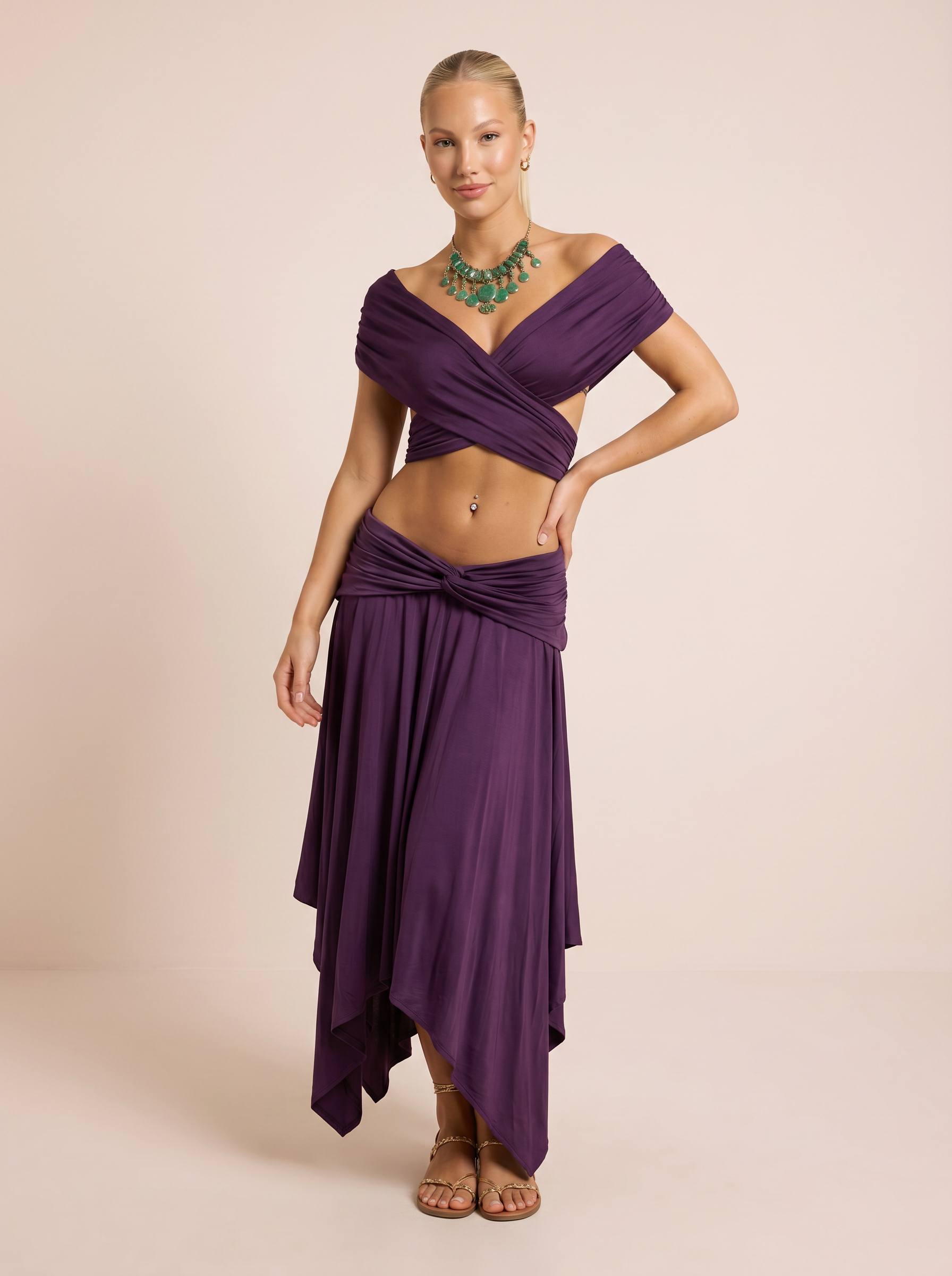 Tessa Purple Cross Top & Maxi Skirt Two Piece Set