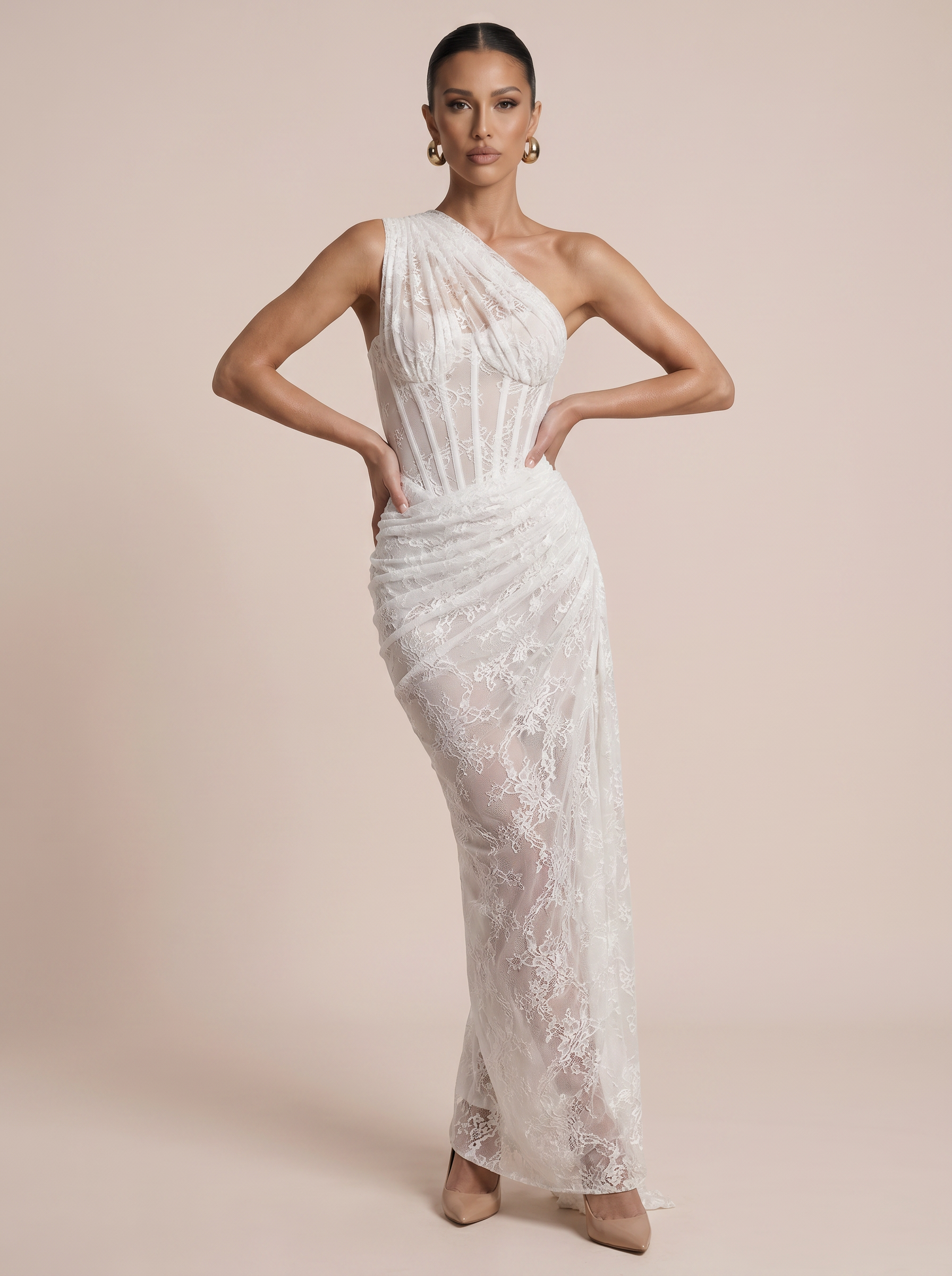 Anna One Shoulder Corset Lace Maxi Dress