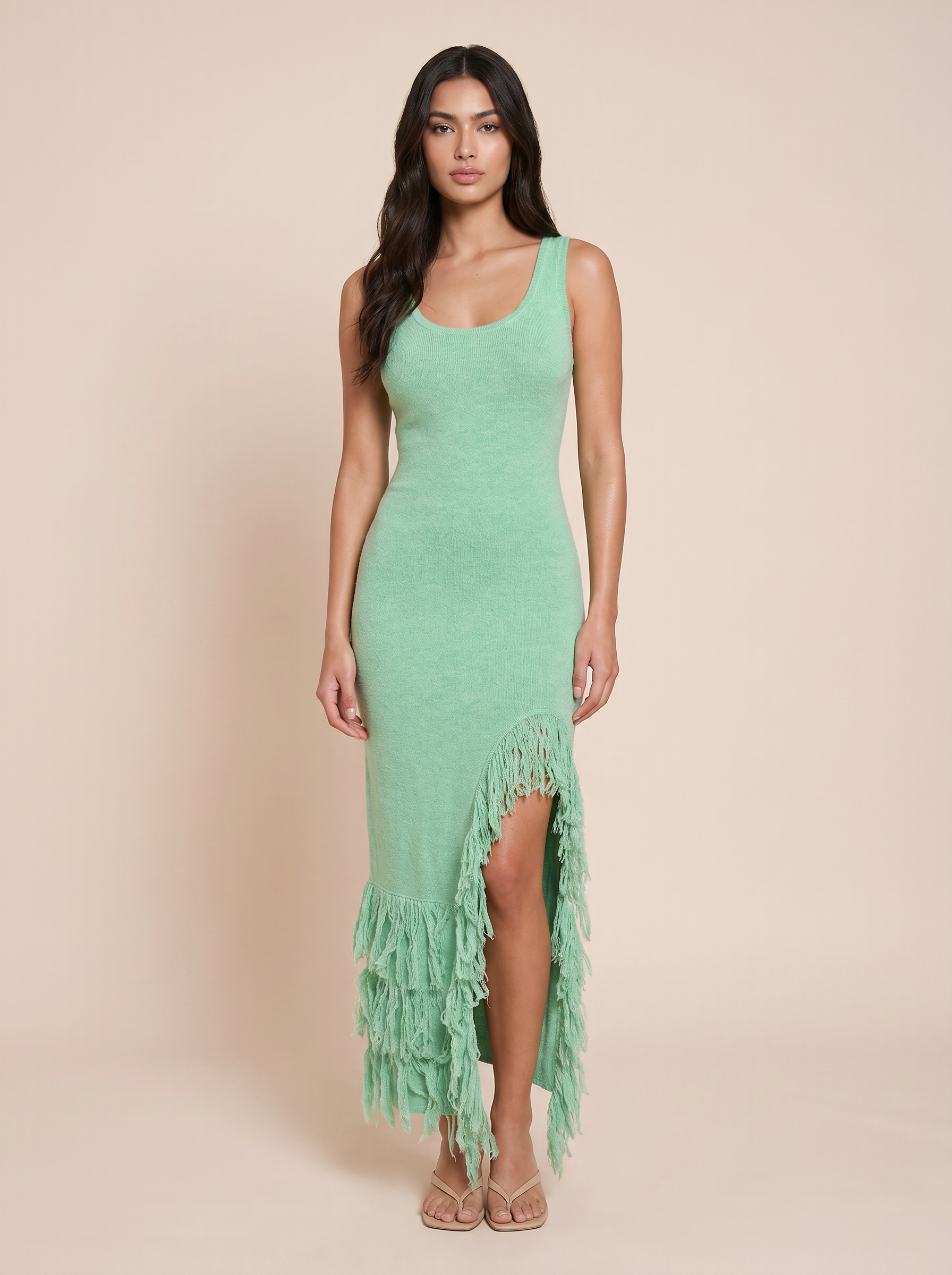 Lailani Green Tassel Tierred Knit Maxi Dress