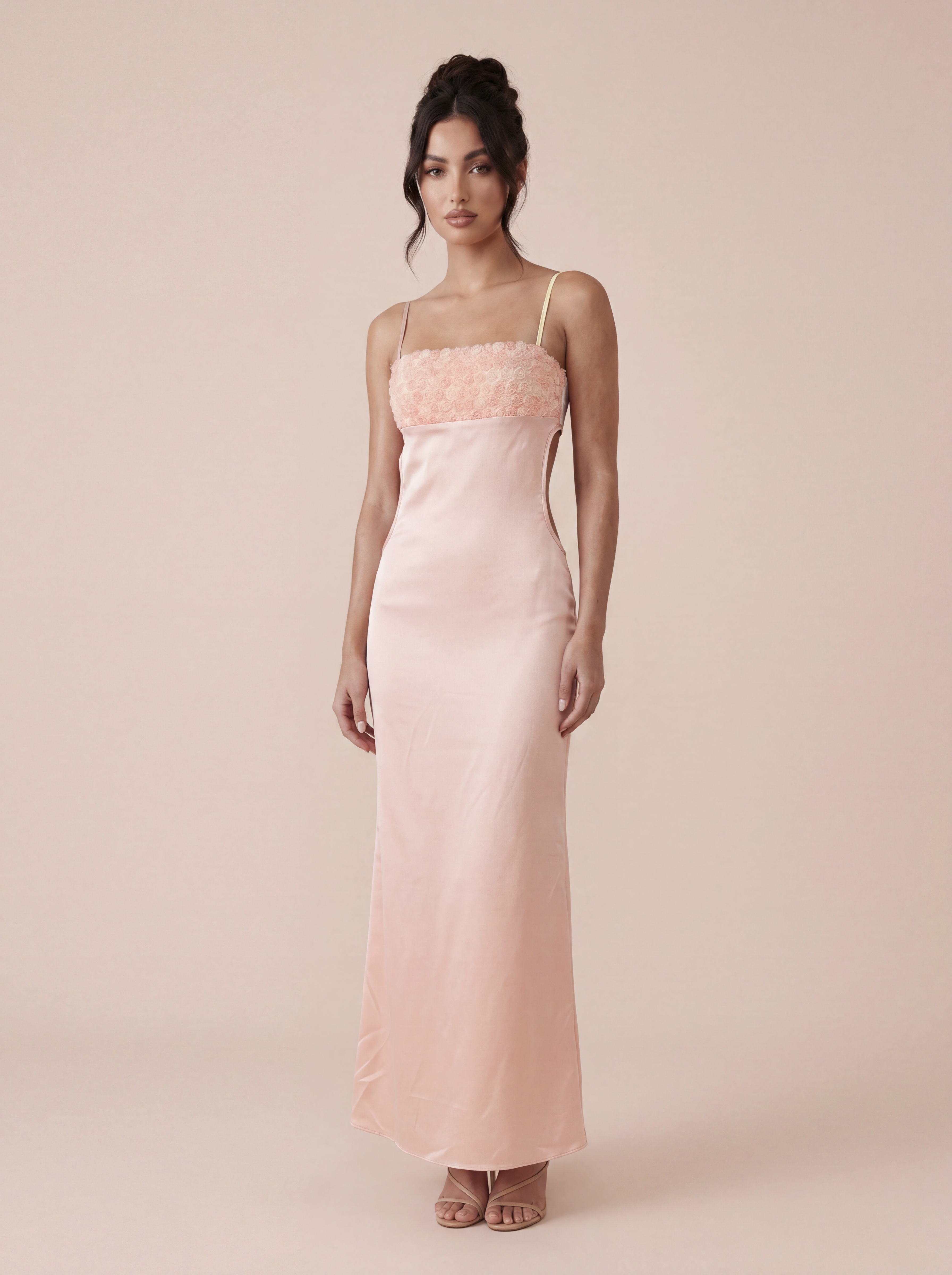 Hailie Rose Pink Applique Satin Maxi Dress