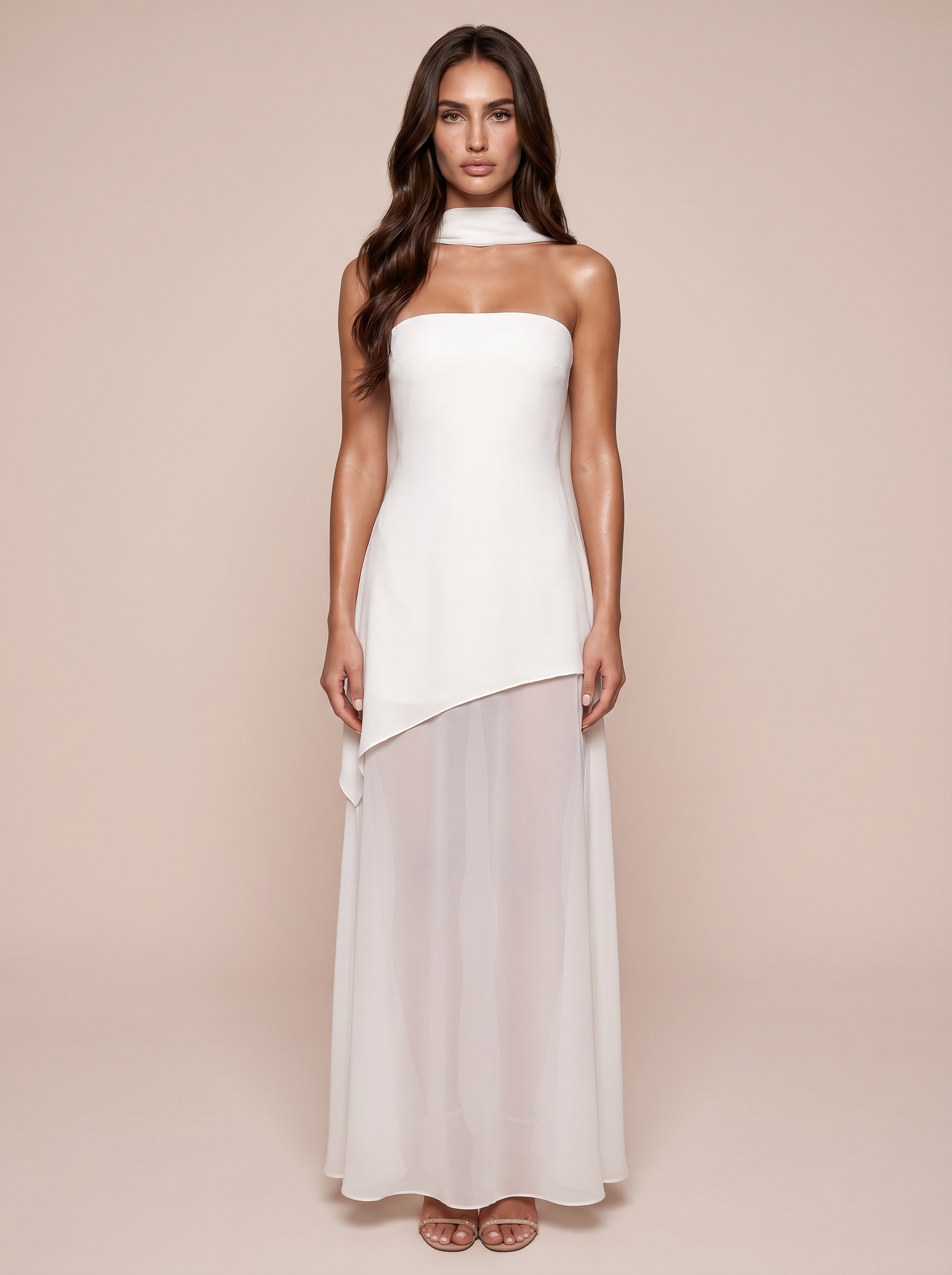 Ophelia White Mesh Strapless Maxi Dress