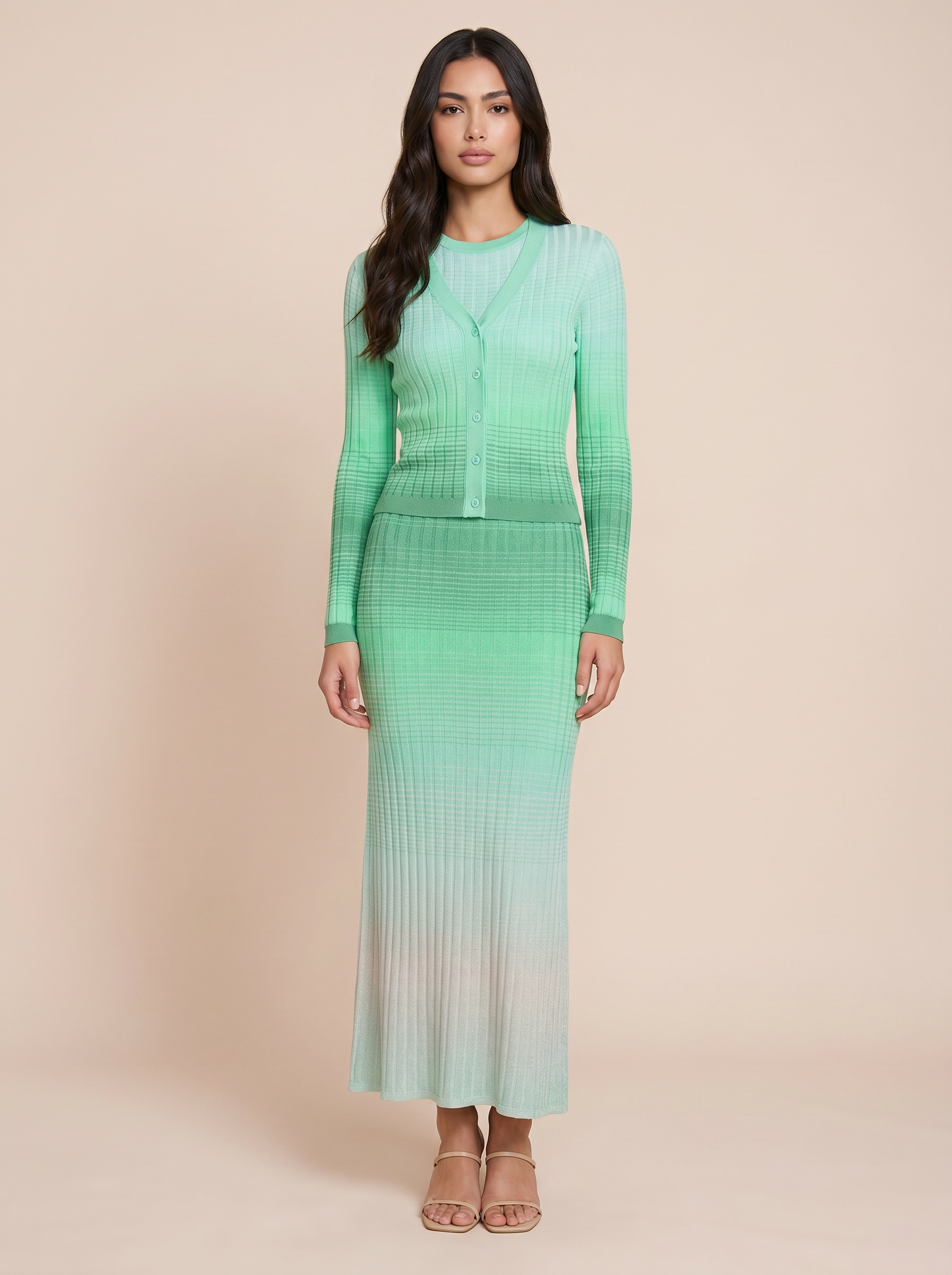 Paria Knitted Gradient Cardigan & Maxi Dress Two Piece Set