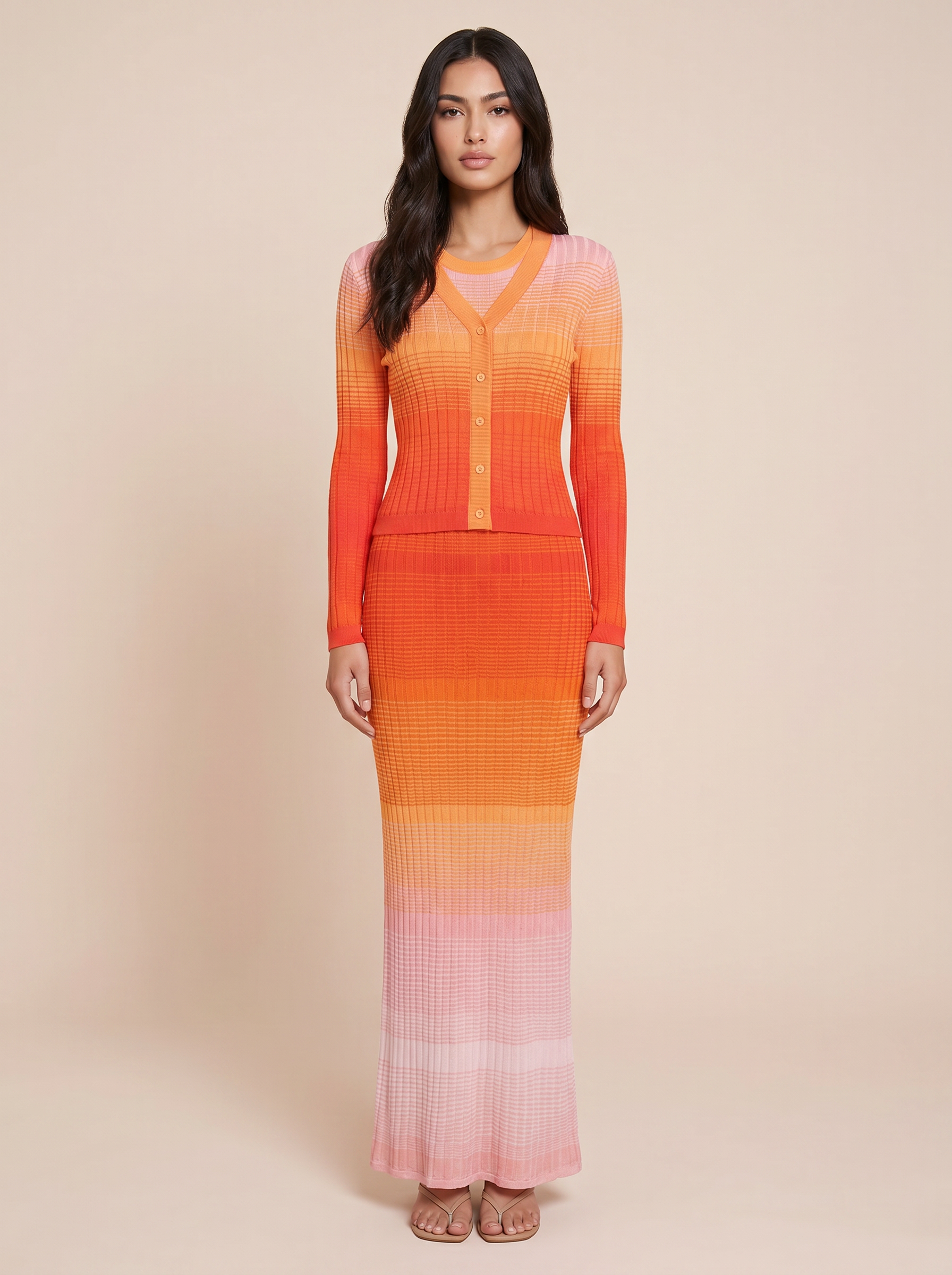 Paria Knitted Gradient Cardigan & Maxi Dress Two Piece Set