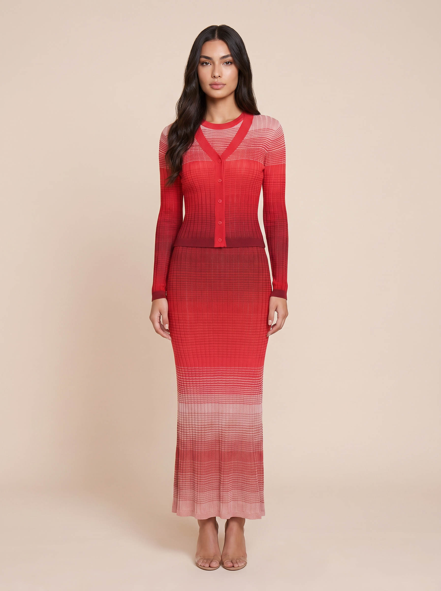 Paria Knitted Gradient Cardigan & Maxi Dress Two Piece Set