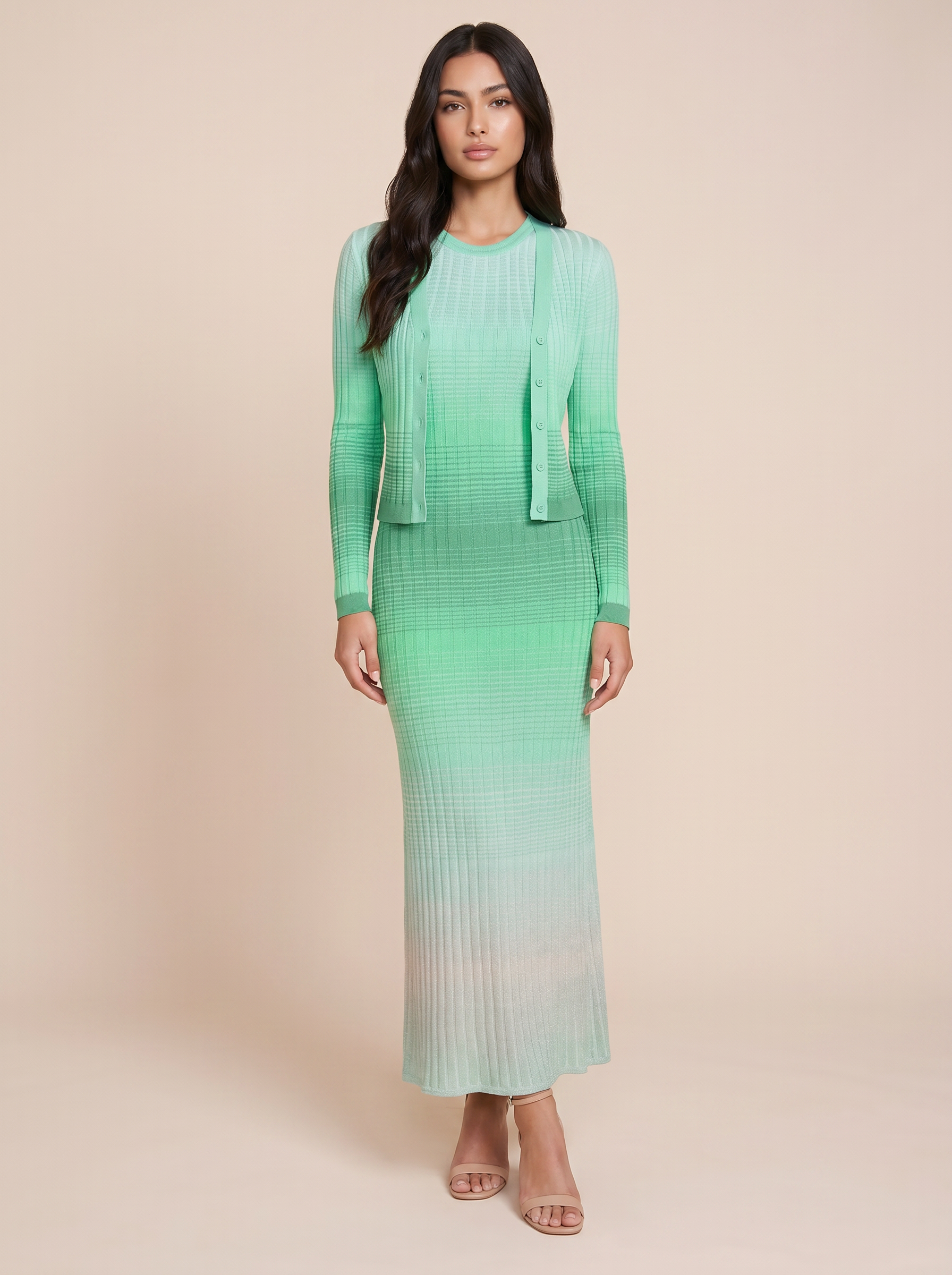 Paria Knitted Gradient Cardigan & Maxi Dress Two Piece Set