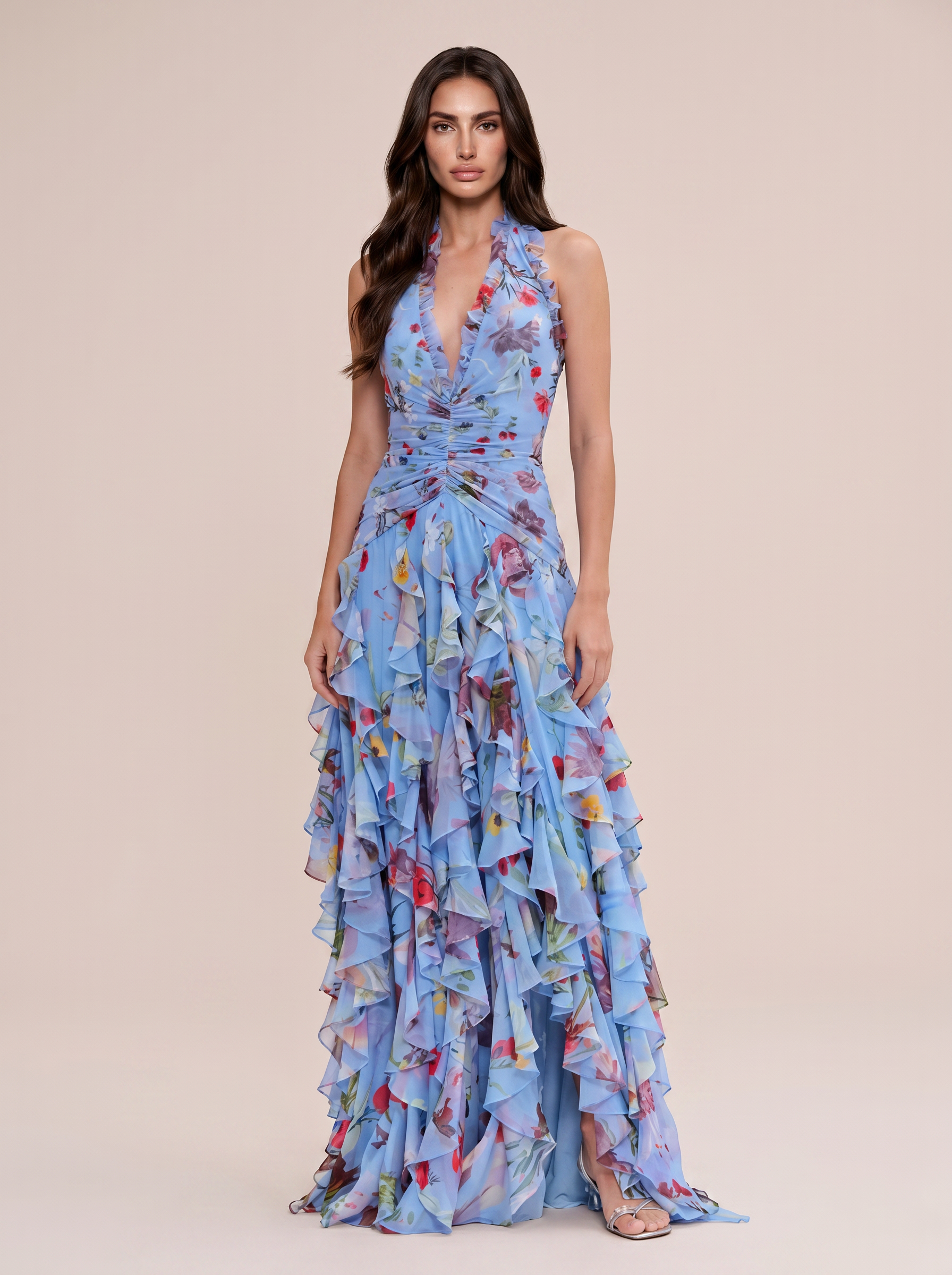 Felicity Sleeveless Summer Floral Ruffle Maxi Dress