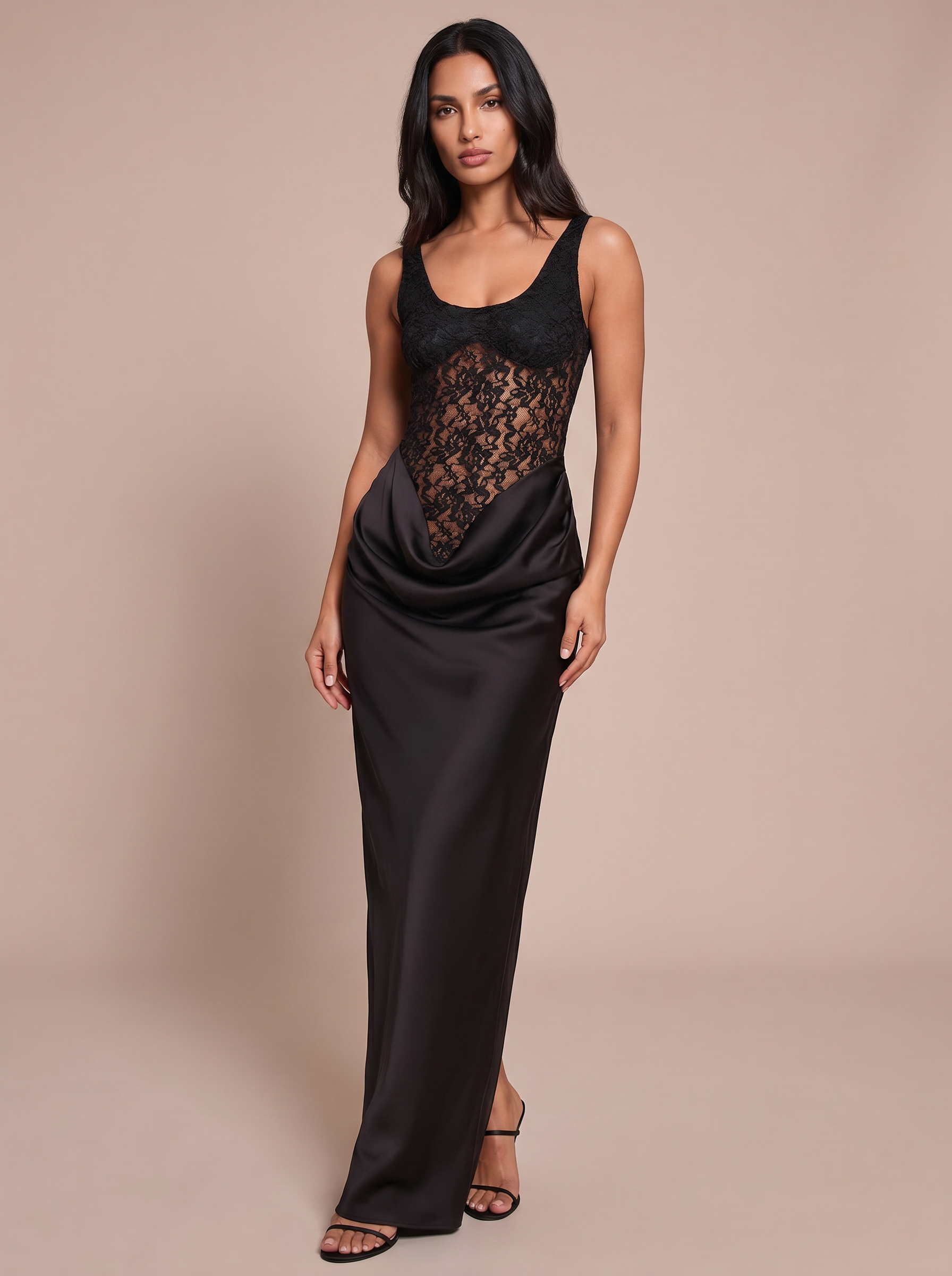 Dorella Lace High Slit Spaghetti Strap Maxi Dress