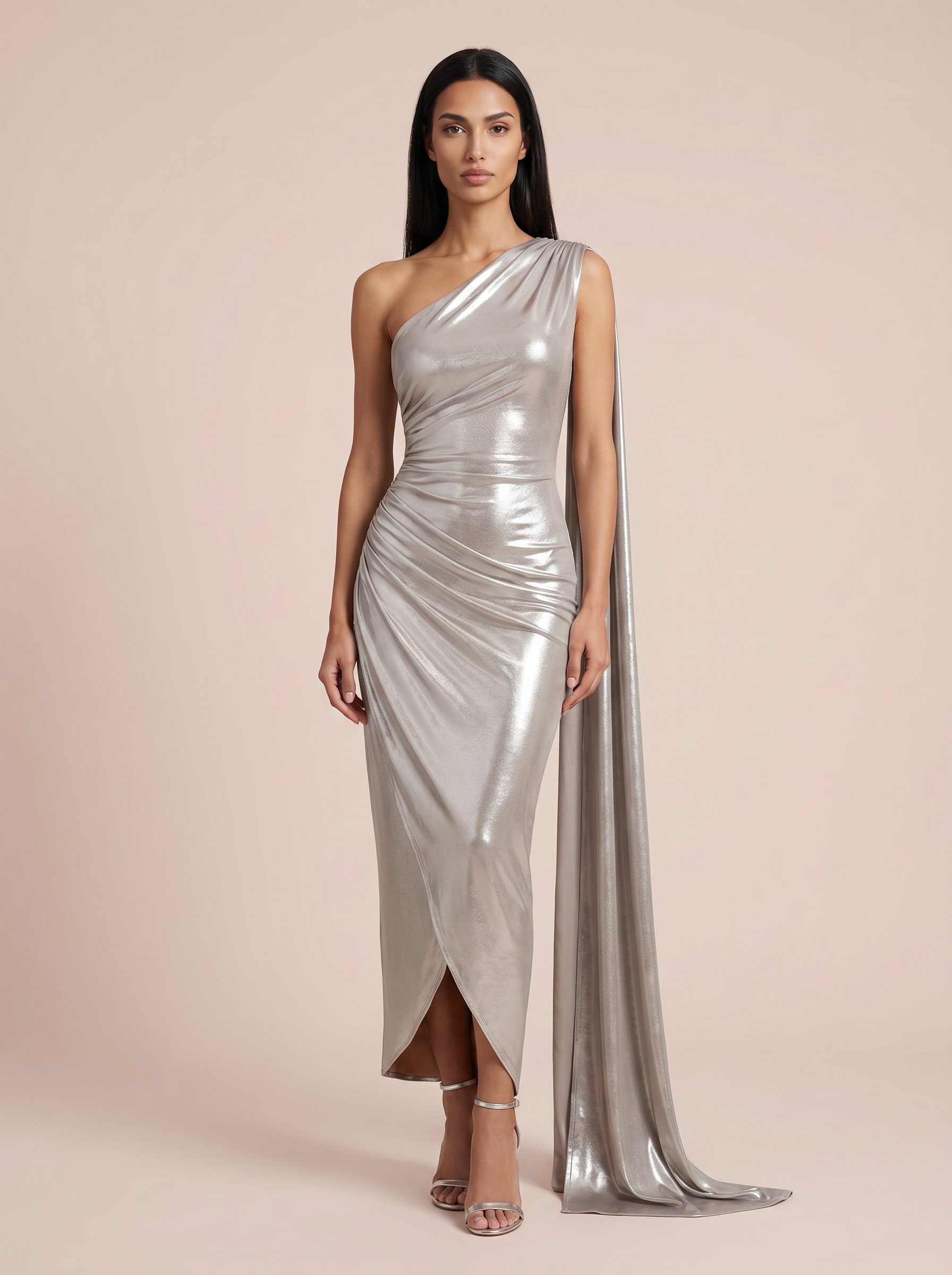 Prya Silver One Shoulder Bodycon Maxi Dress