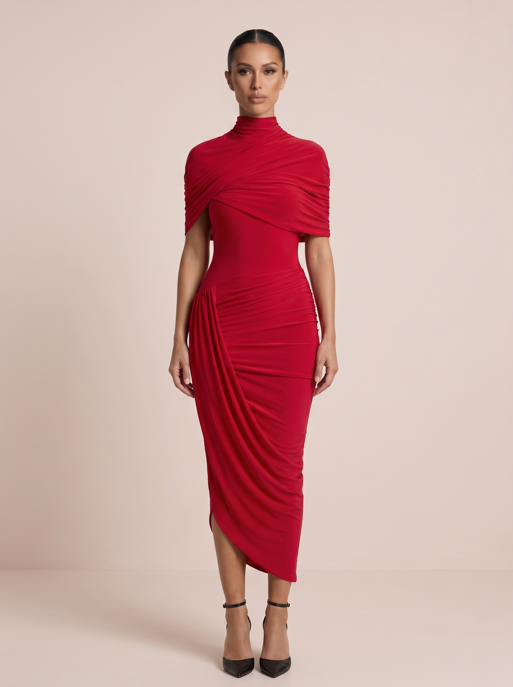 Visneta Half Sleeve Ruched Maxi Dress