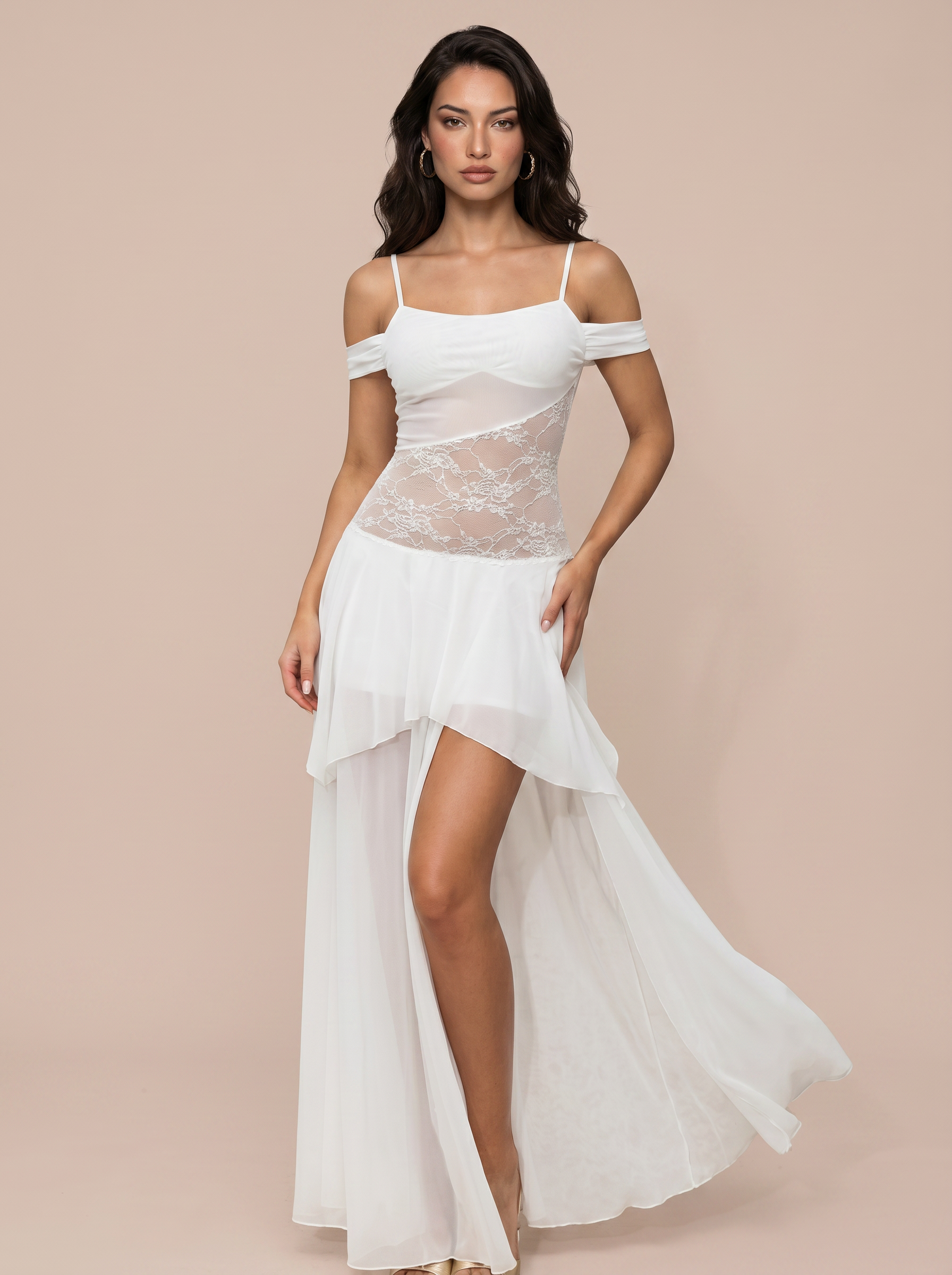 Havira White Off Shoulder Strap Sleeveless Maxi Dress