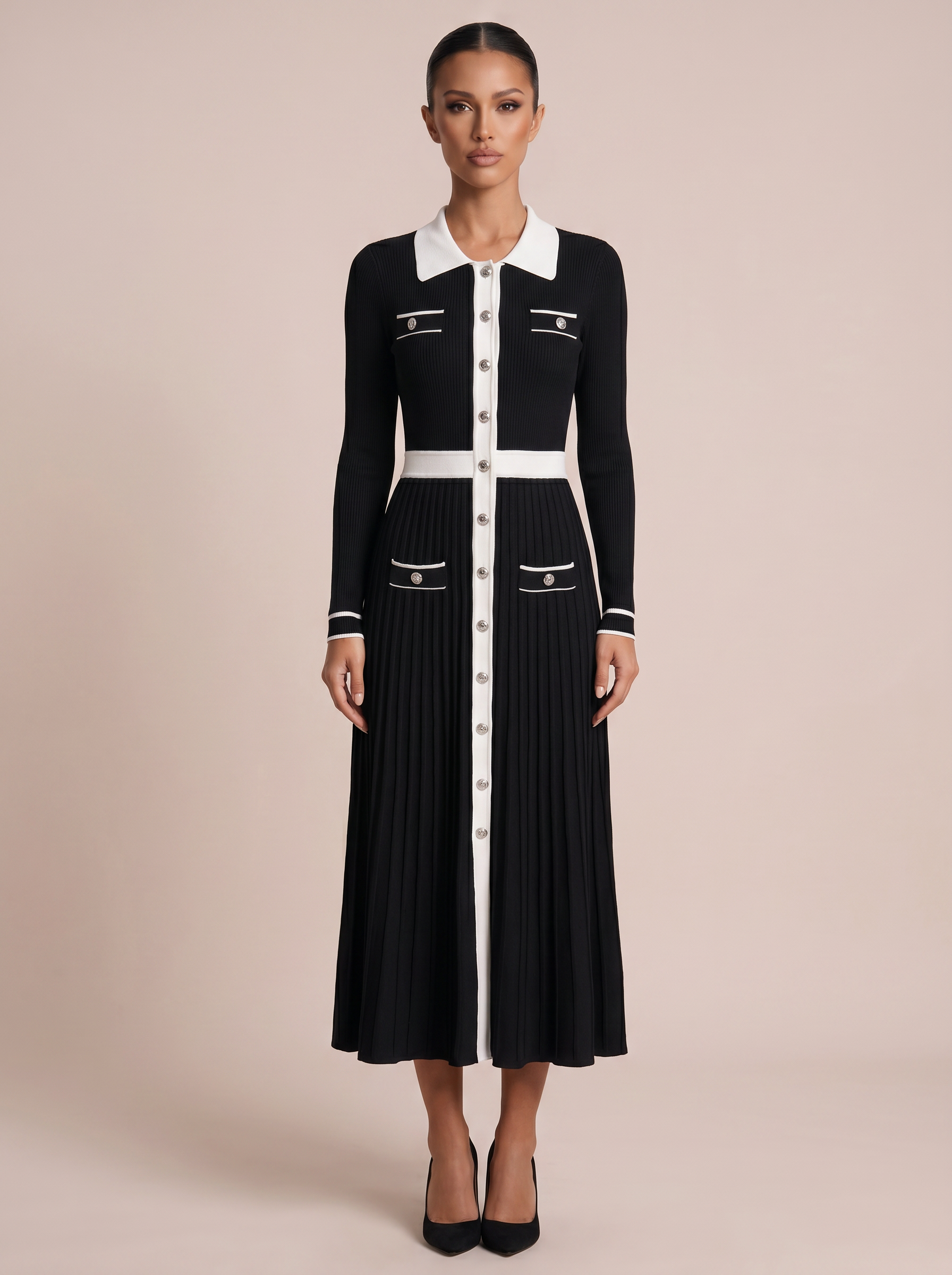 Blakley Long Sleeve Buttoned Knit Maxi Dress