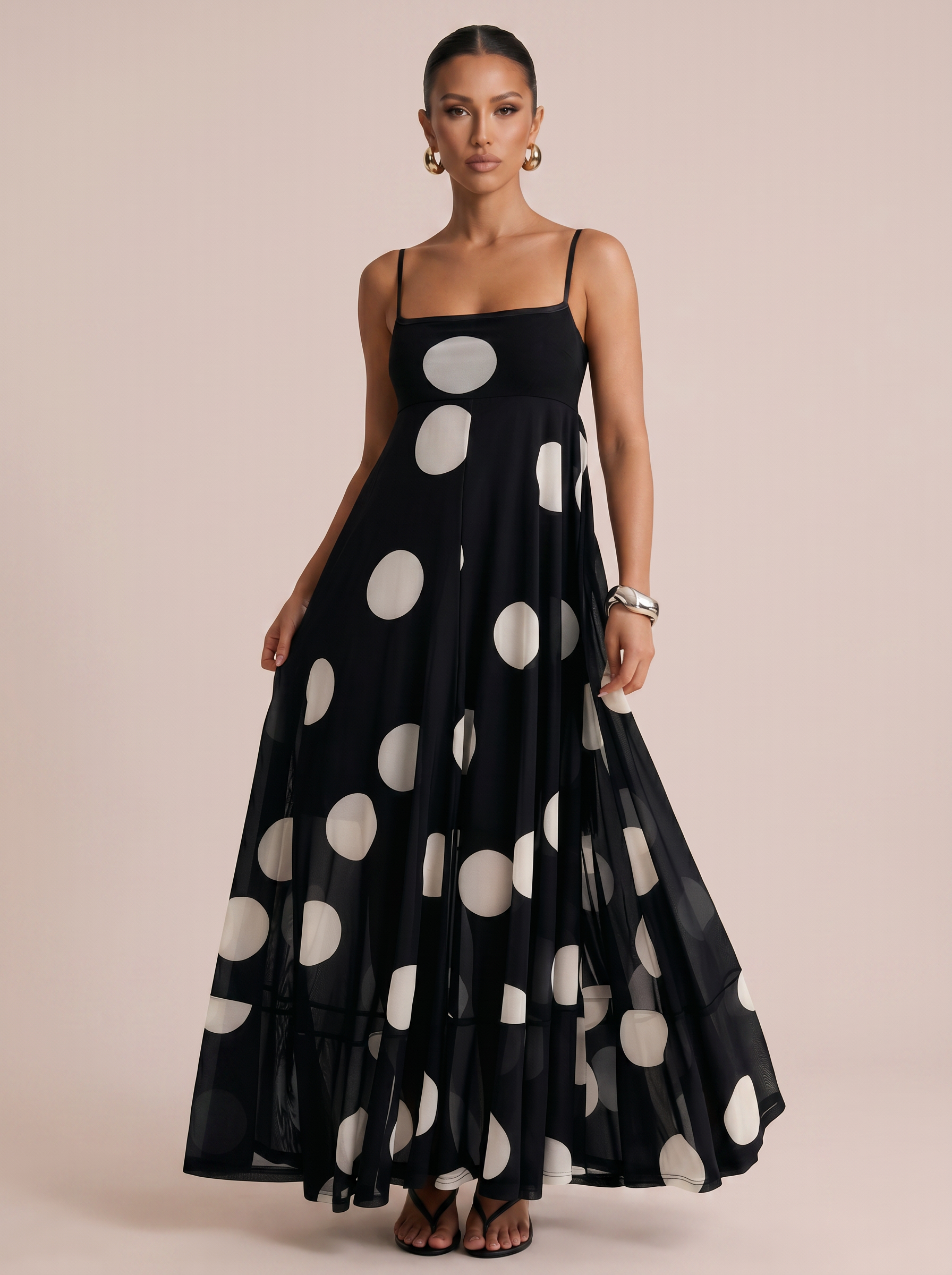 Freya Polka Dot Summer Spaghetti Strap Maxi Dress