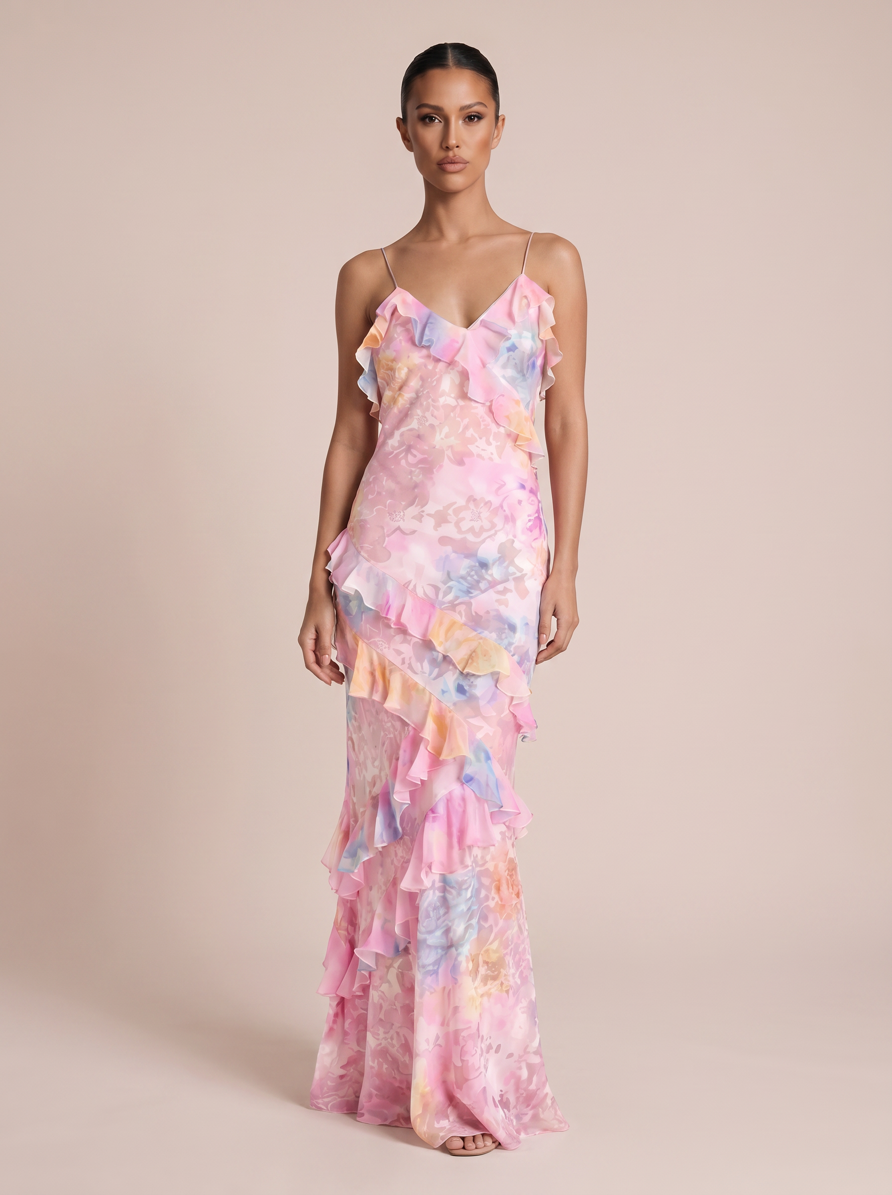 Iris Elegant Floral Ruffle Summer Maxi Dress