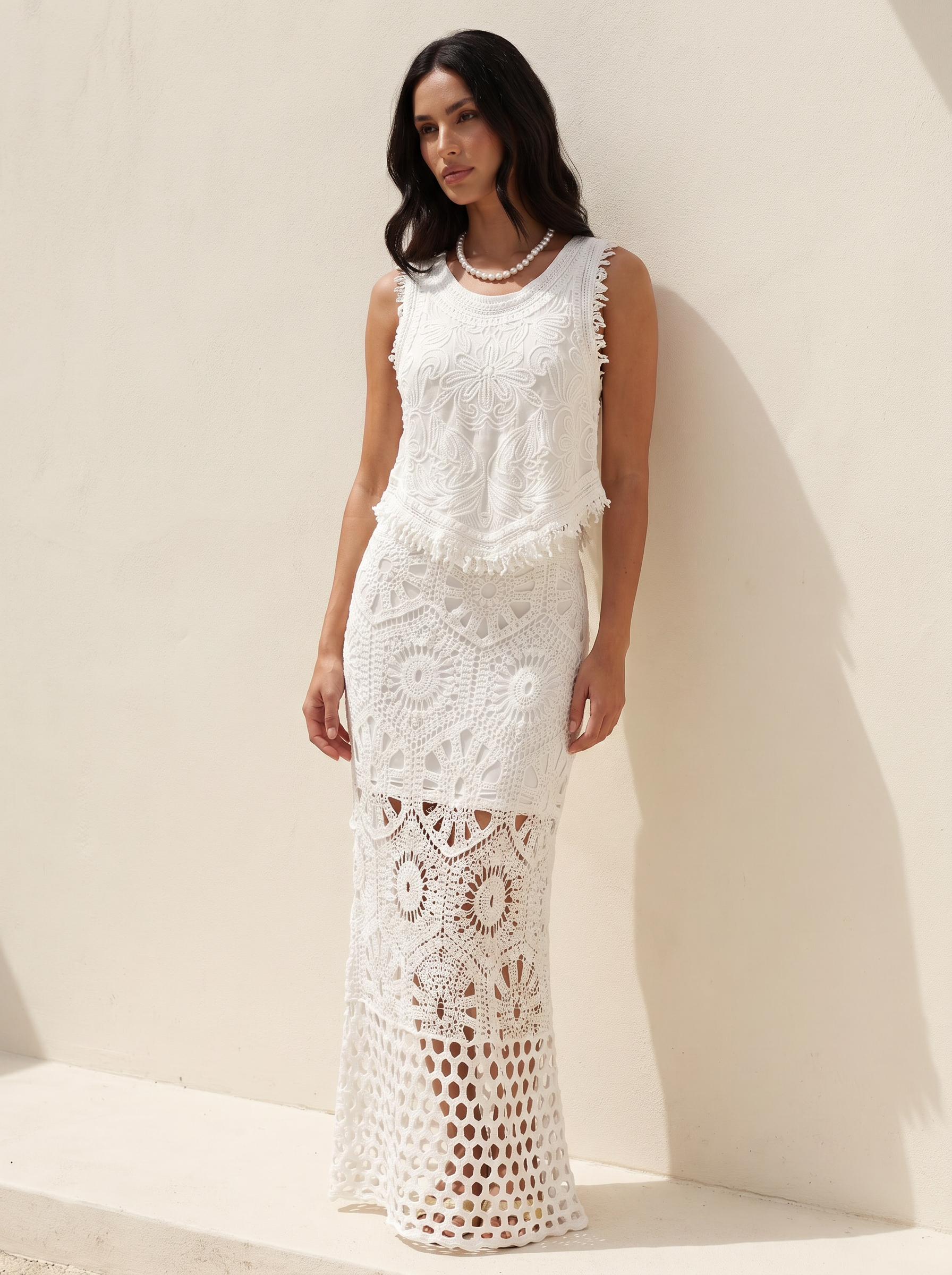 Rovelle Tassel Tank Top & A-line Maxi Skirt Beach Two Piece Set