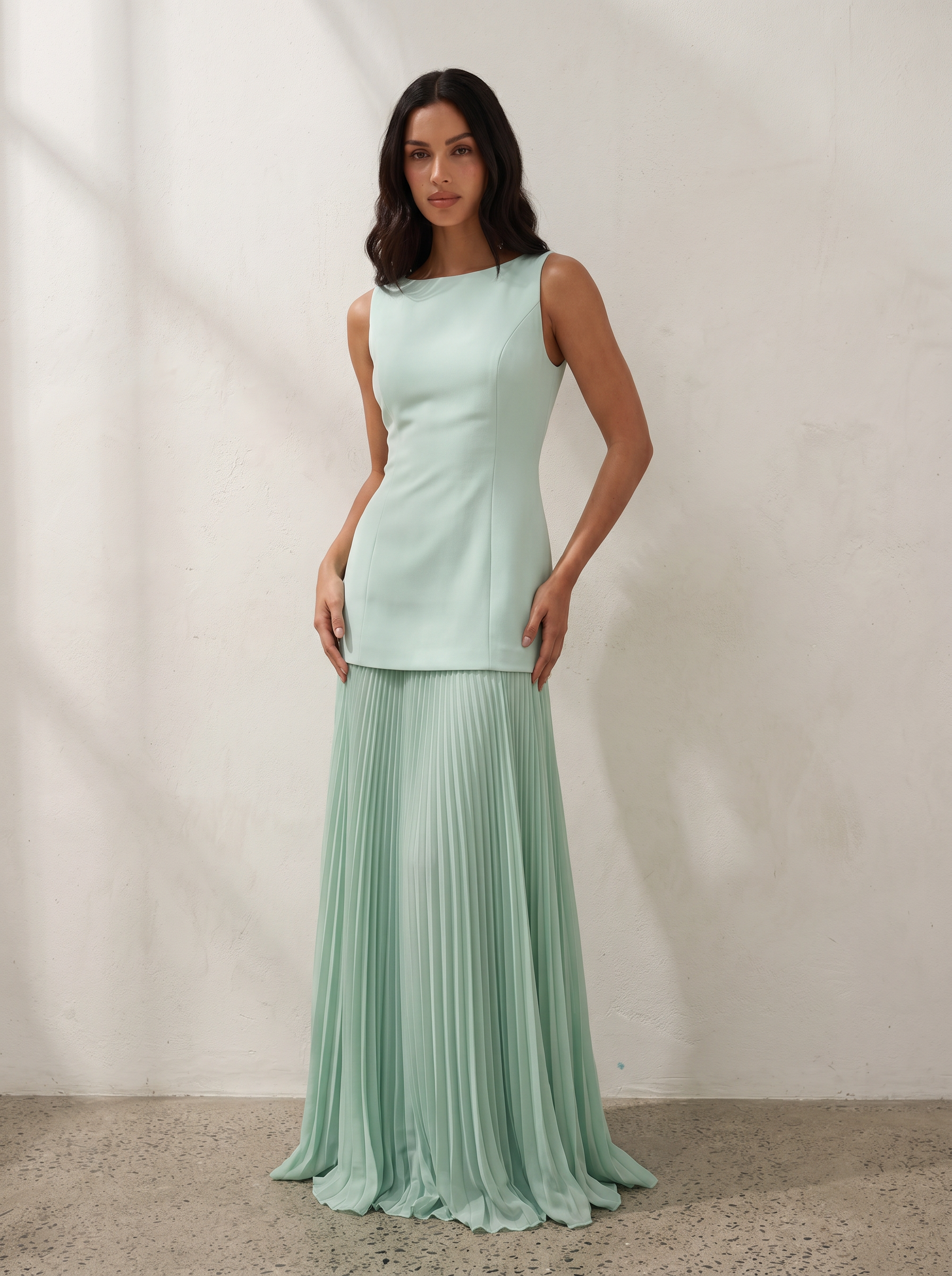Kiera Elegant Sleeveless Pleated Long Maxi Dress