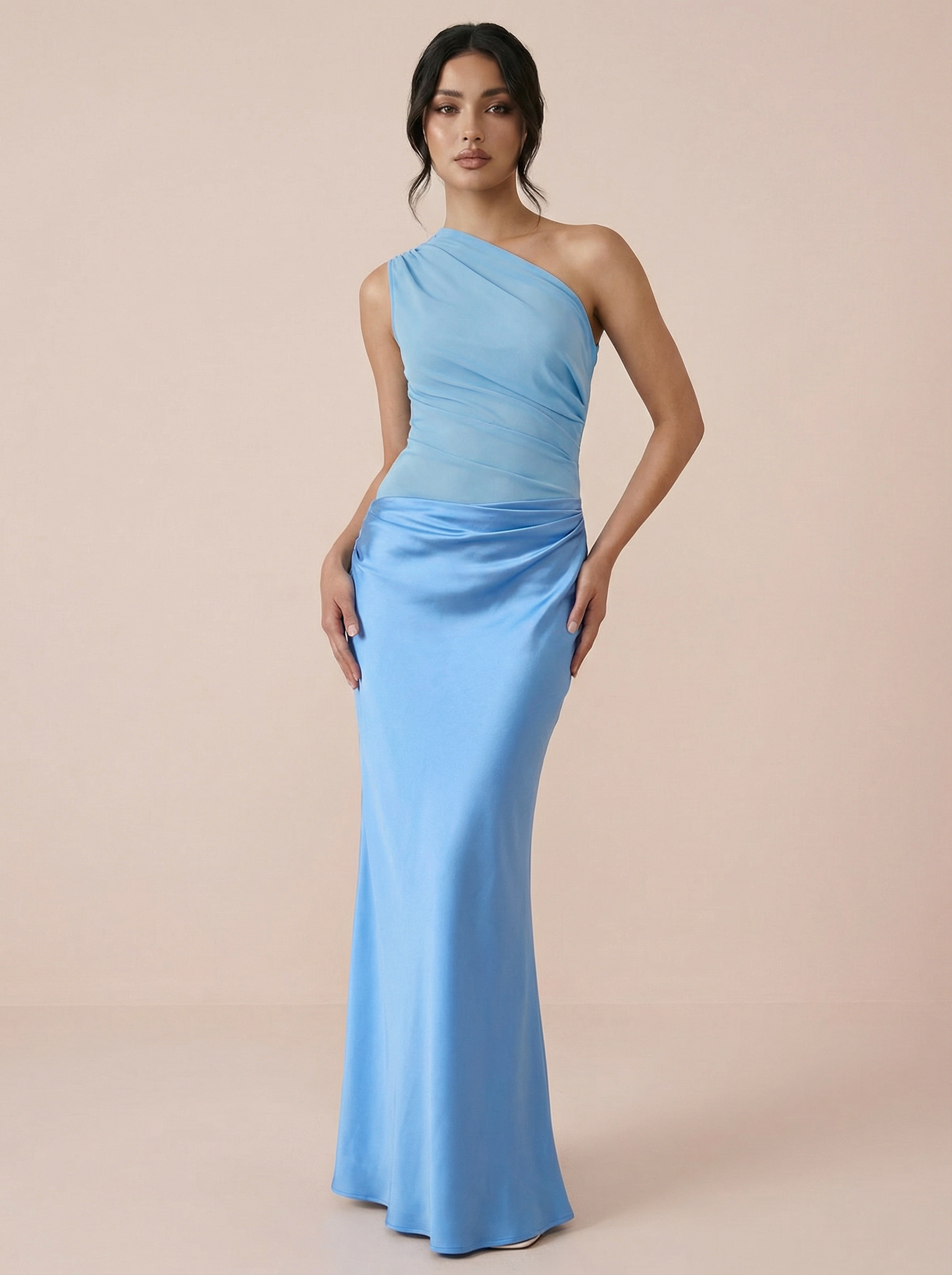Luceria Blue One Shoulder Bodycon Maxi Dress