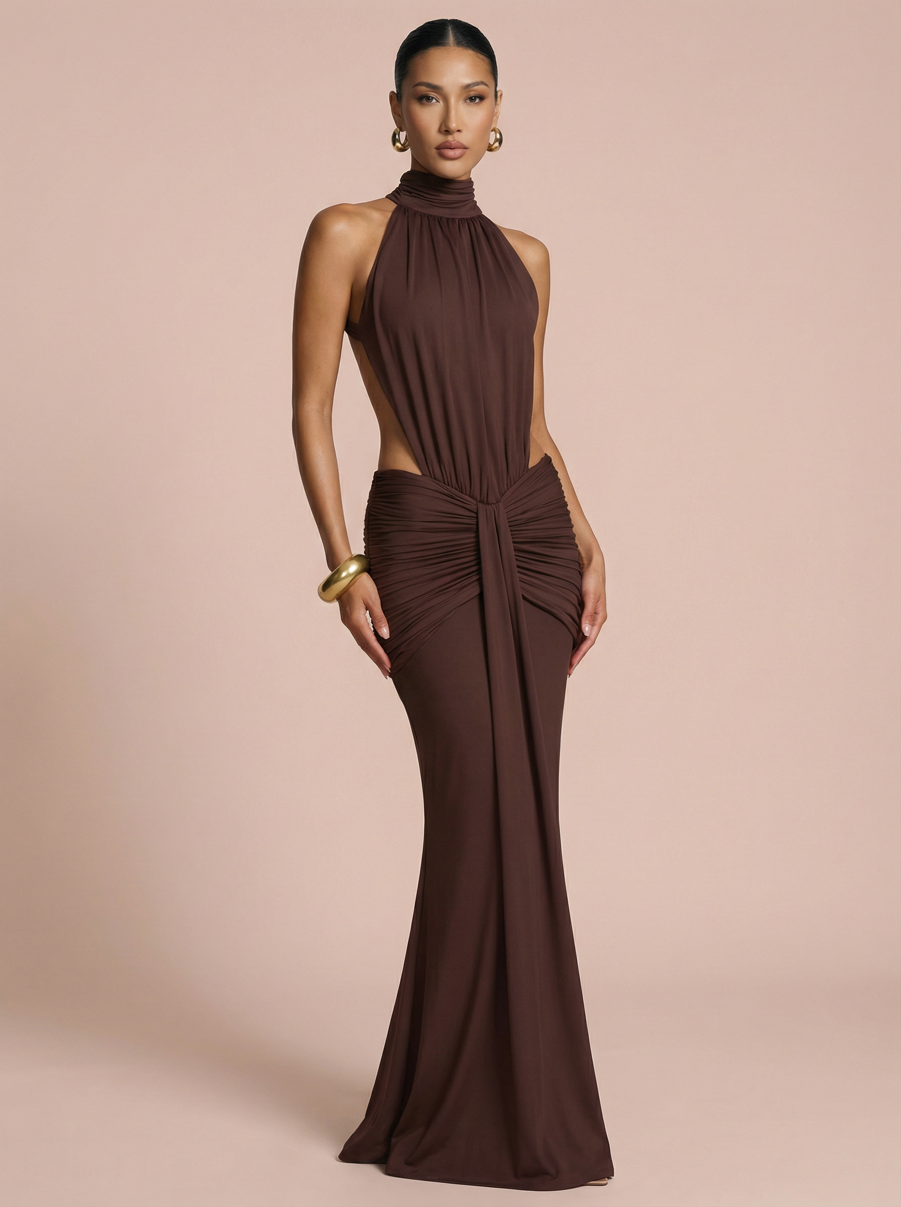Yassima Turtleneck Backless Bodycon Maxi Dress
