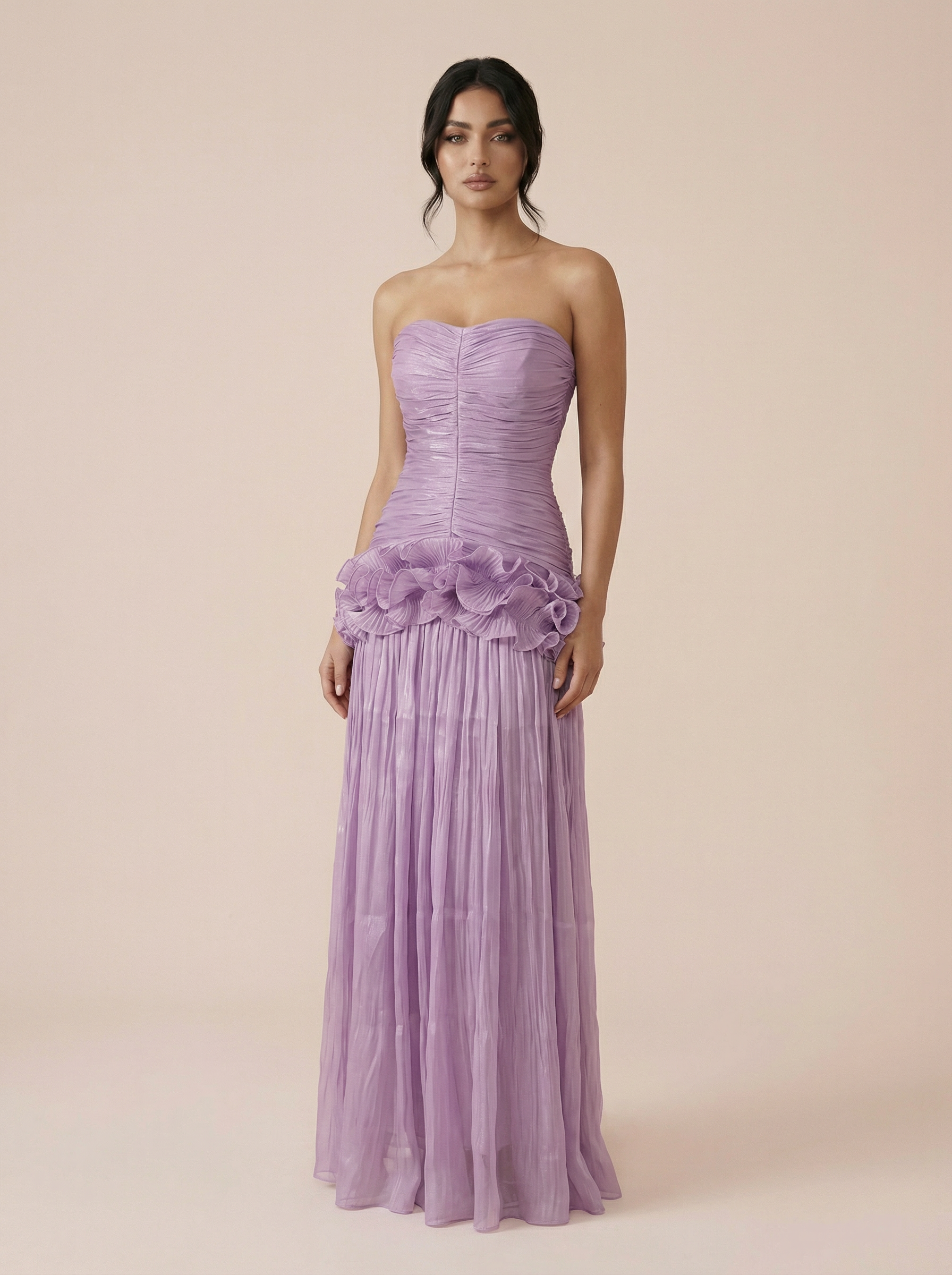 Merina Strapless Elegant Lace Mesh Maxi Dress