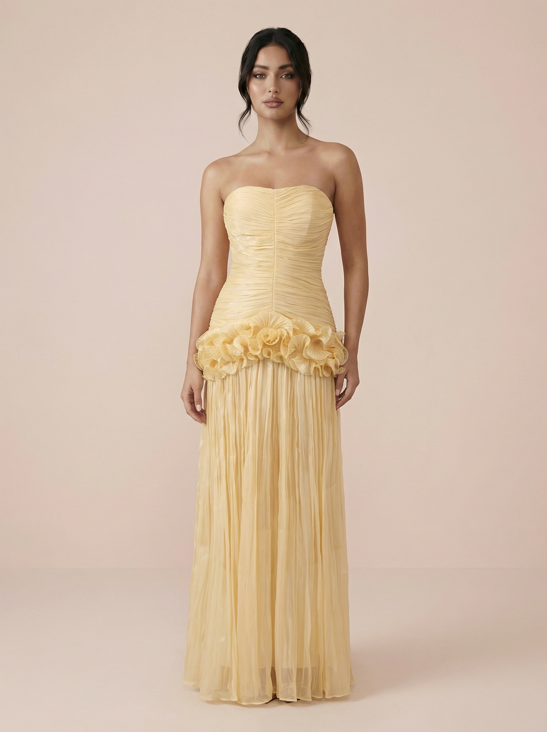 Merina Strapless Elegant Lace Mesh Maxi Dress