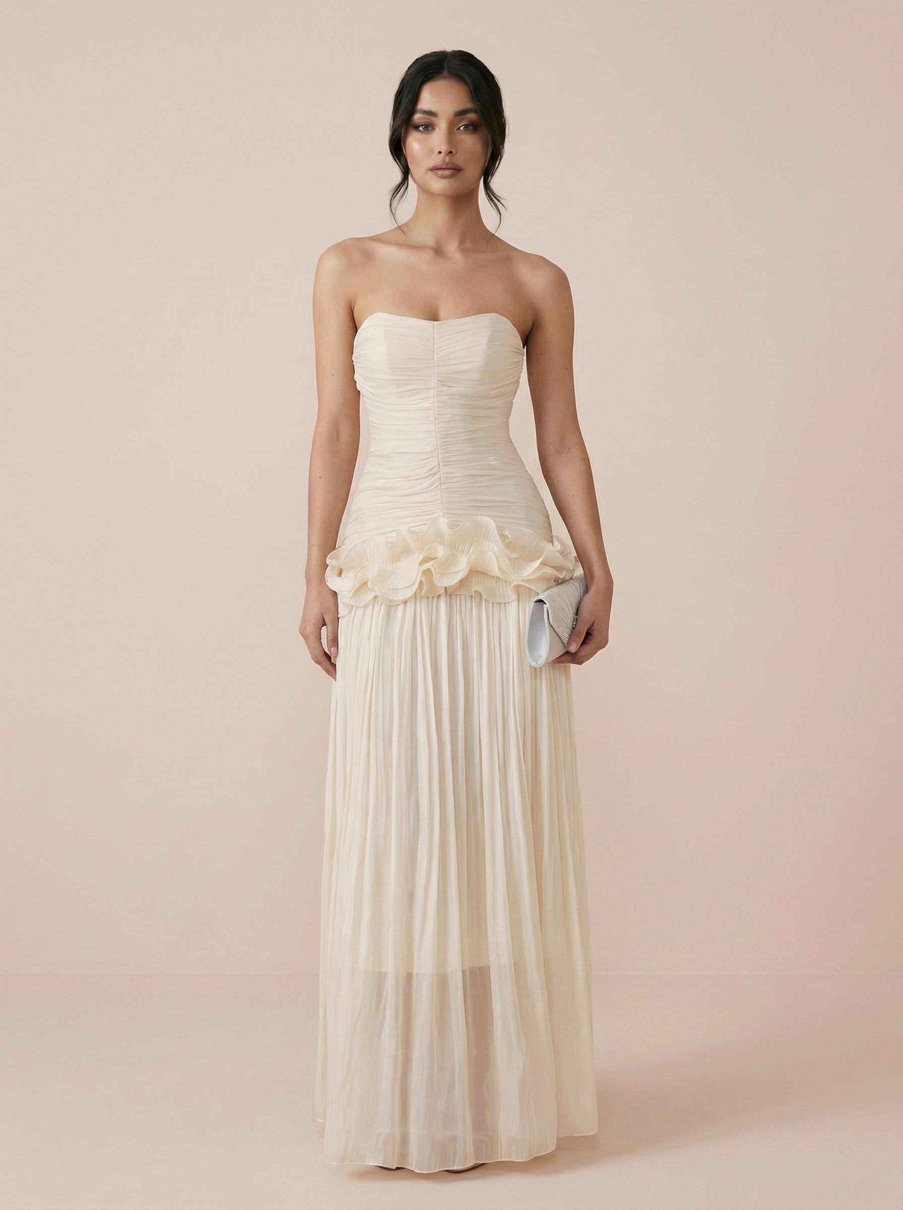 Merina Strapless Elegant Lace Mesh Maxi Dress