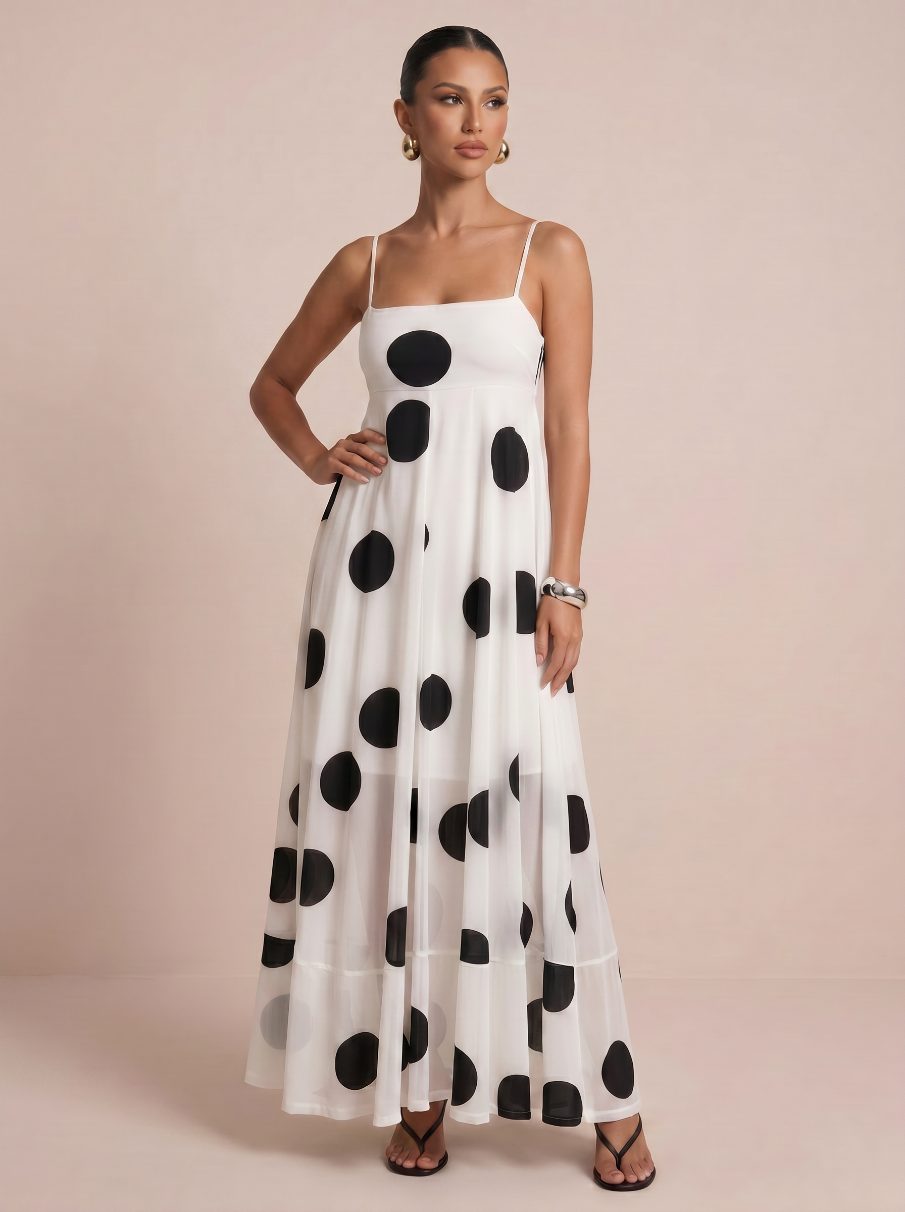 Freya Polka Dot Summer Spaghetti Strap Maxi Dress