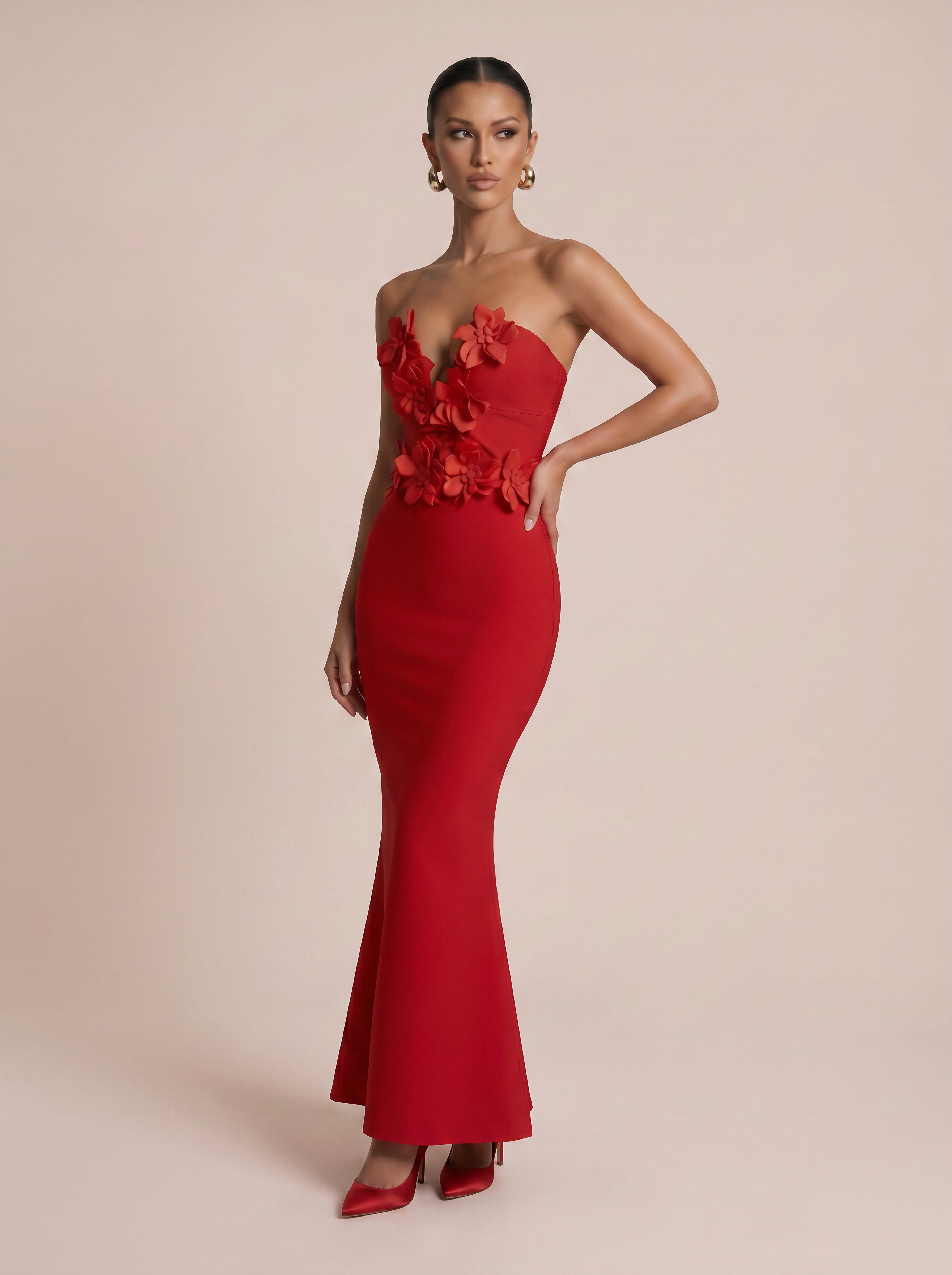 Kimberly Strapless Floral Bandage Maxi Dress