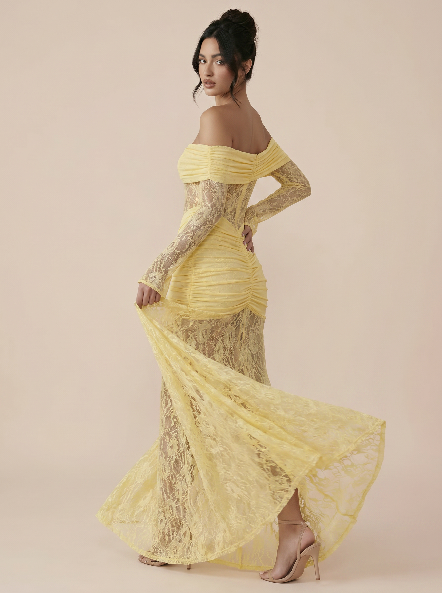 Edda Off-shoulder Long Sleeve Lace Maxi Dress