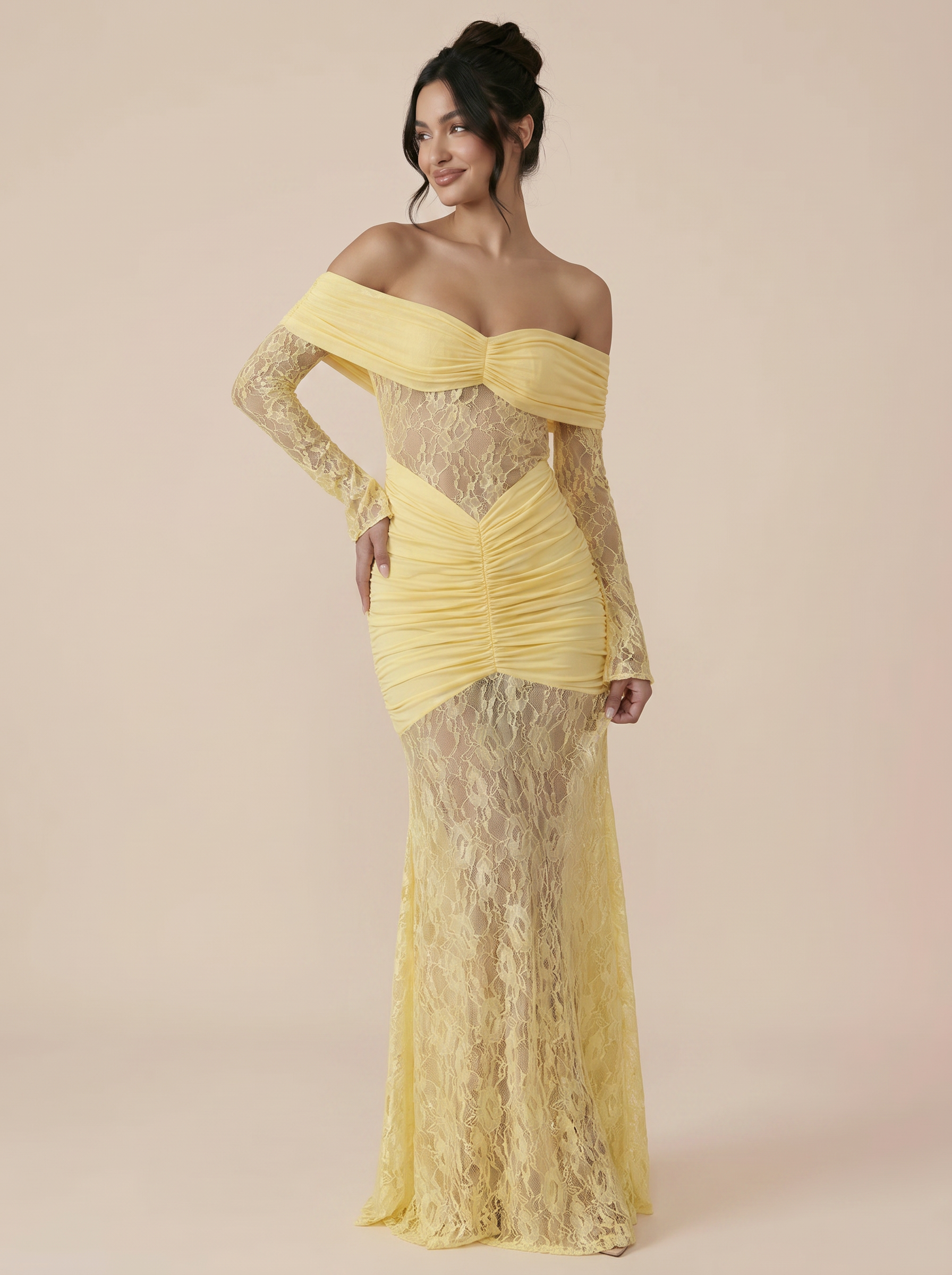 Edda Off-shoulder Long Sleeve Lace Maxi Dress