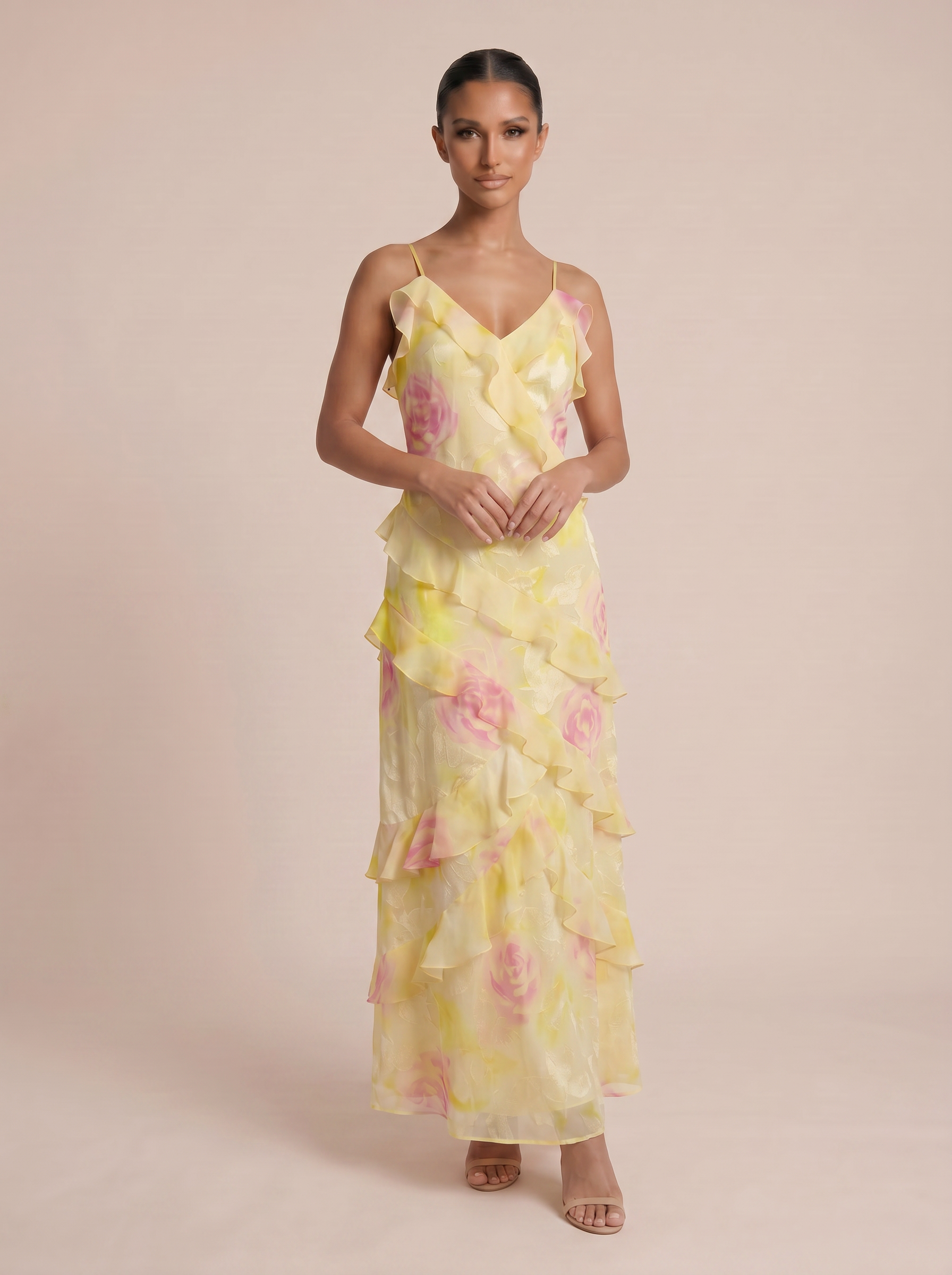 Iris Elegant Floral Ruffle Summer Maxi Dress
