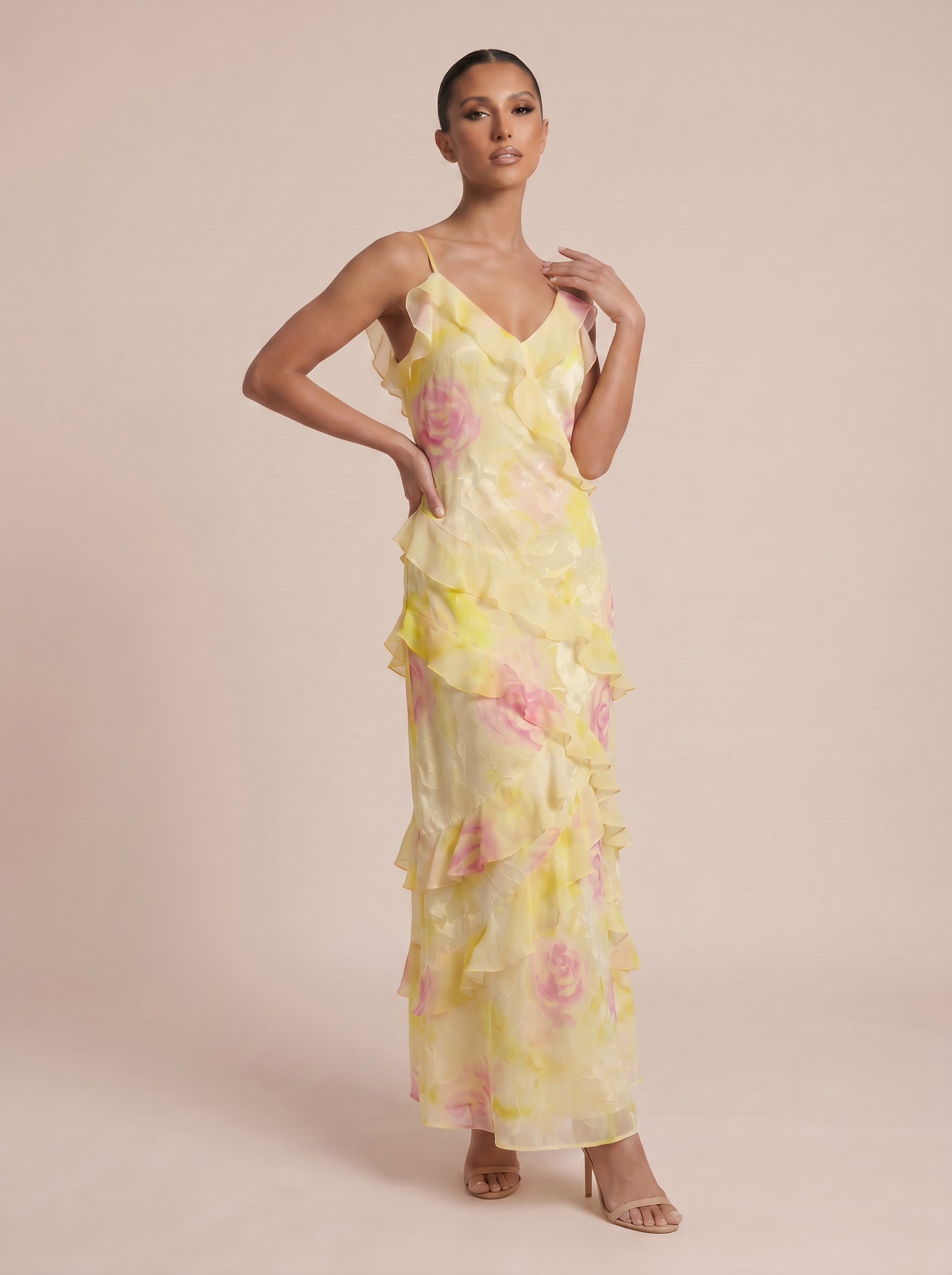Iris Elegant Floral Ruffle Summer Maxi Dress