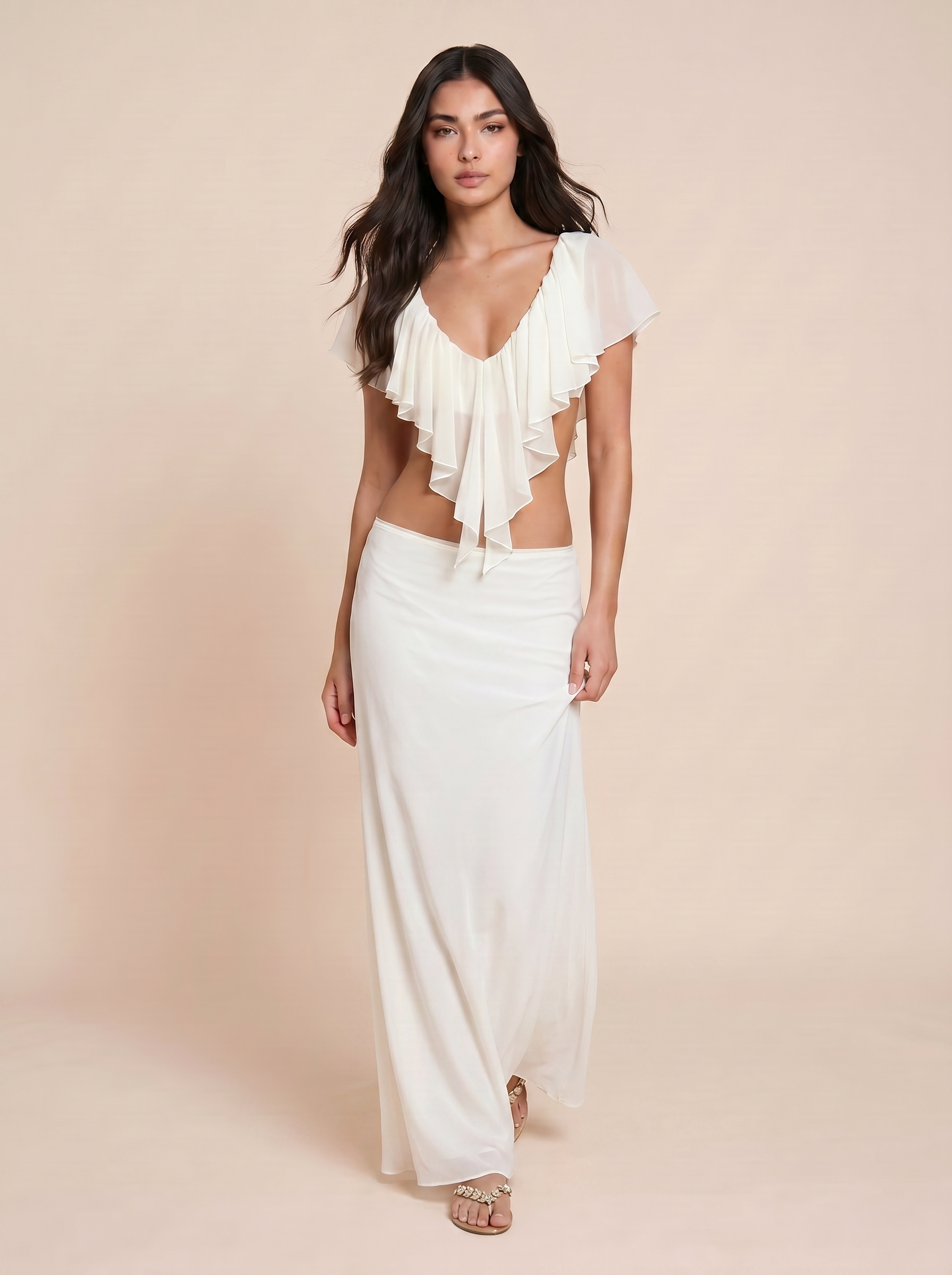 Evelyn White Summer Two Piece Set Top & Maxi Skirt