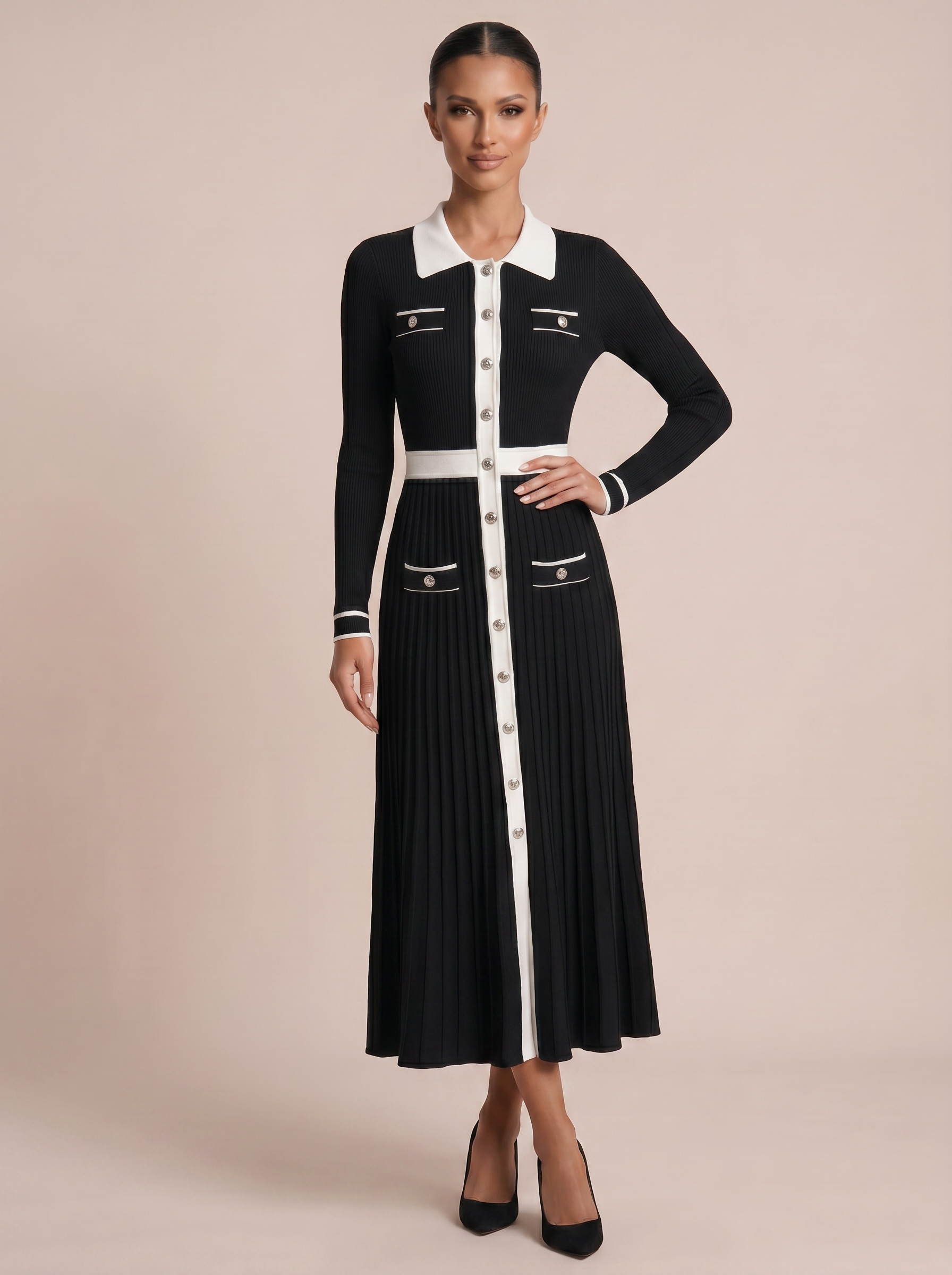 Blakley Long Sleeve Buttoned Knit Maxi Dress