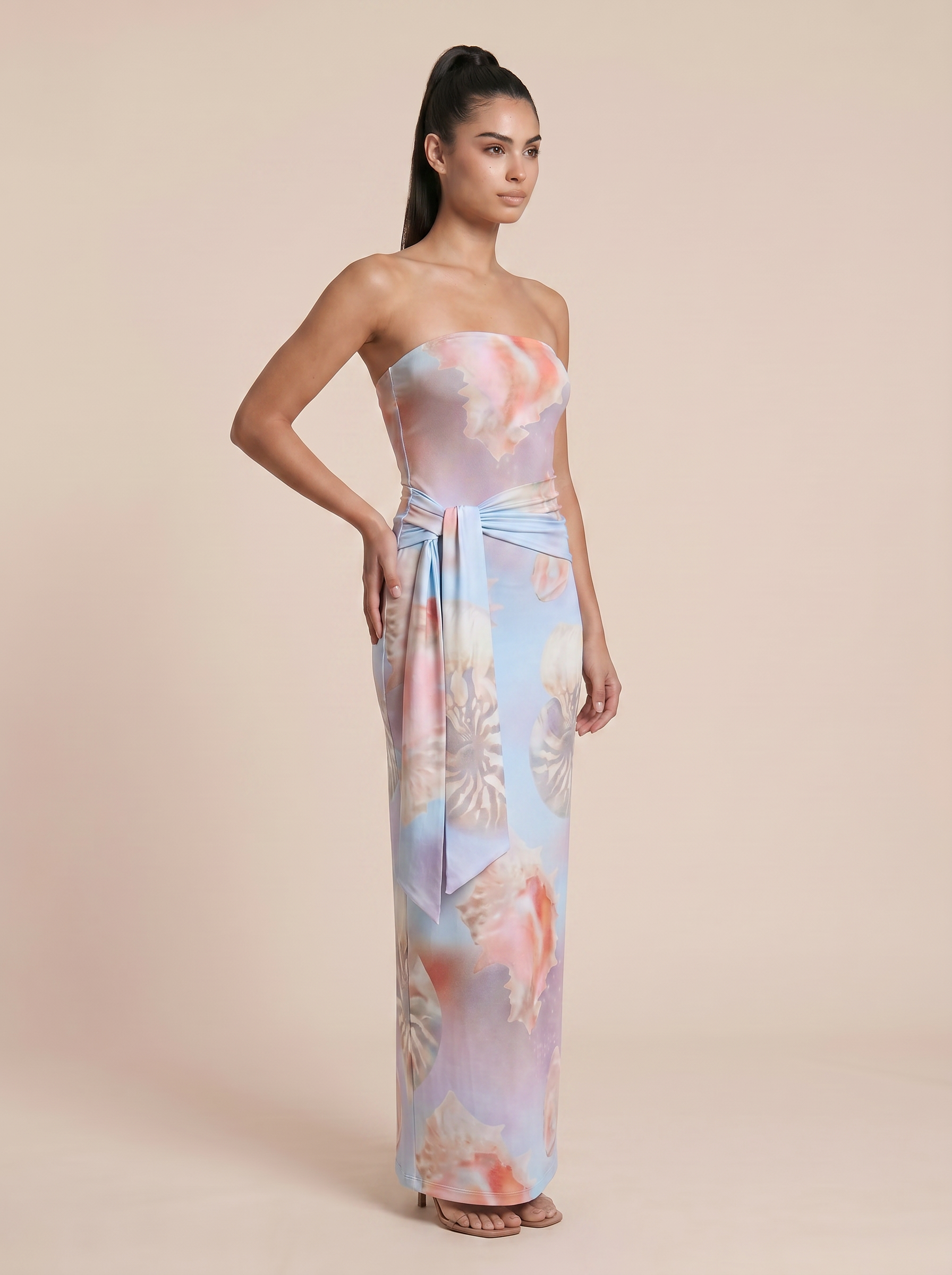 Ciel Strapless Floral Print Bodycon Beach Maxi Dress
