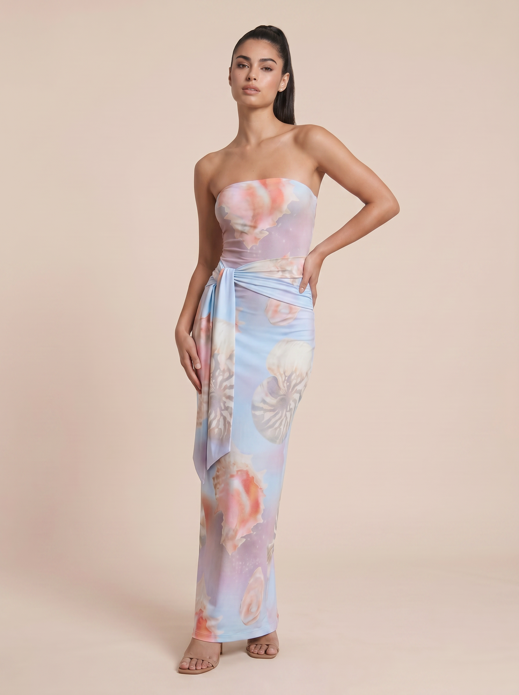 Ciel Strapless Floral Print Bodycon Beach Maxi Dress
