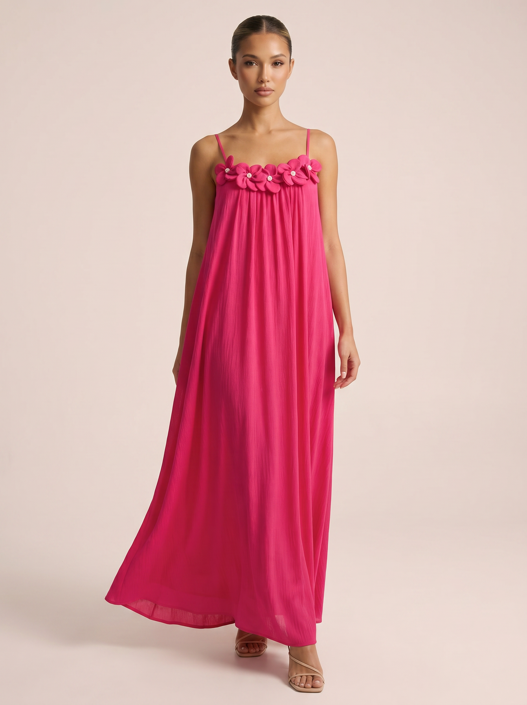Quinn 3D Floral Beach Sundress Summer Maxi Dress