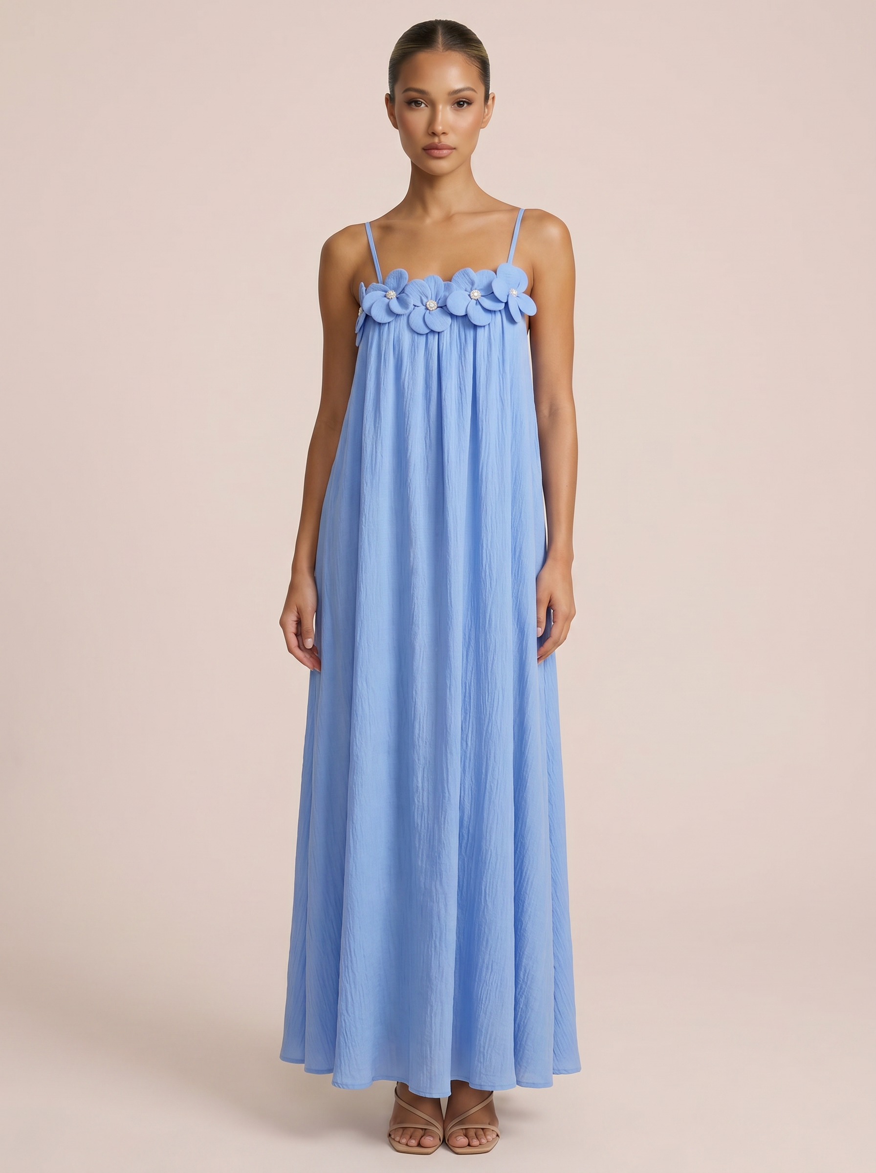 Quinn 3D Floral Beach Sundress Summer Maxi Dress