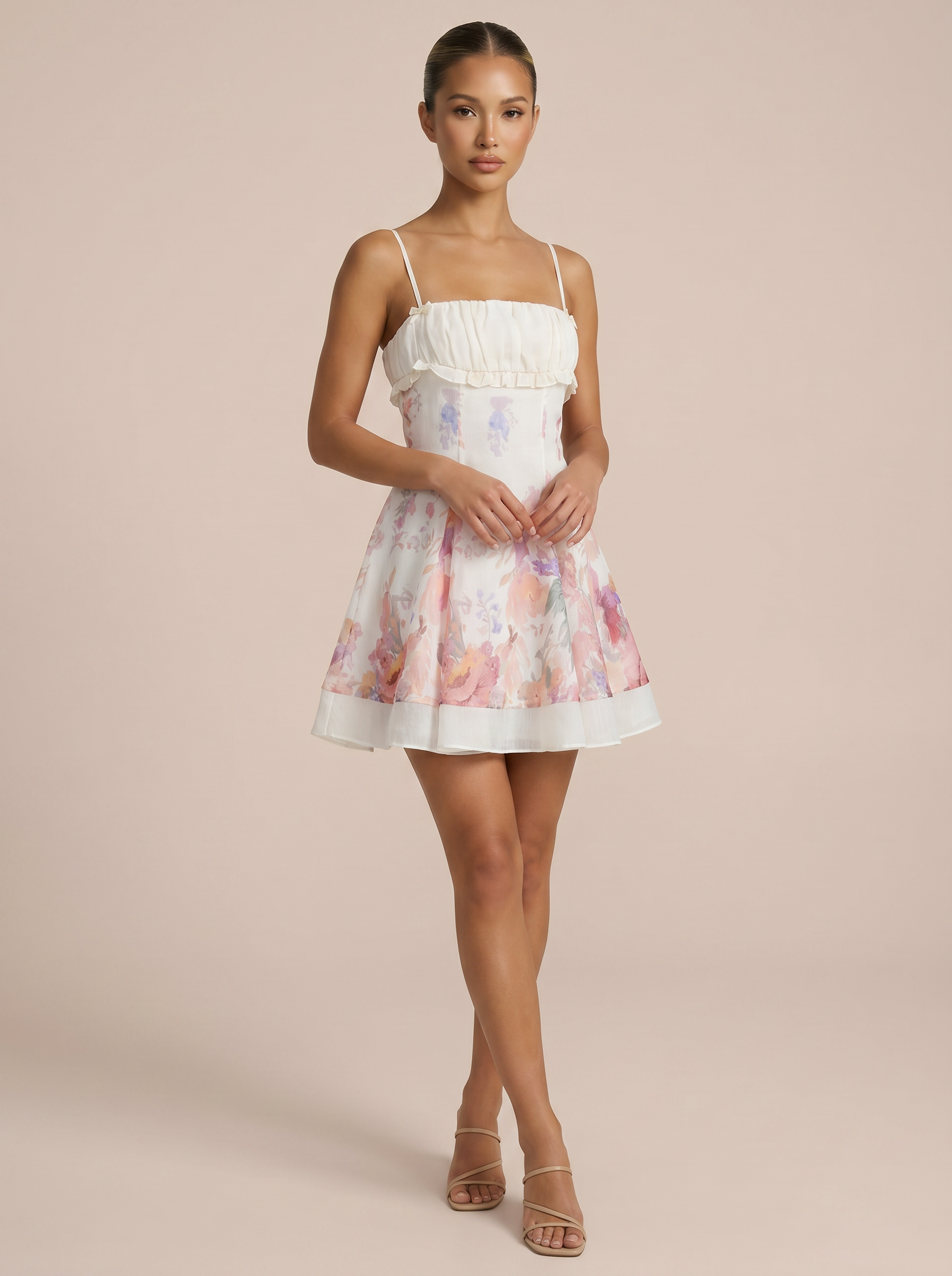 Viotetta Chiffon Summer Floral Aline Mini Dress