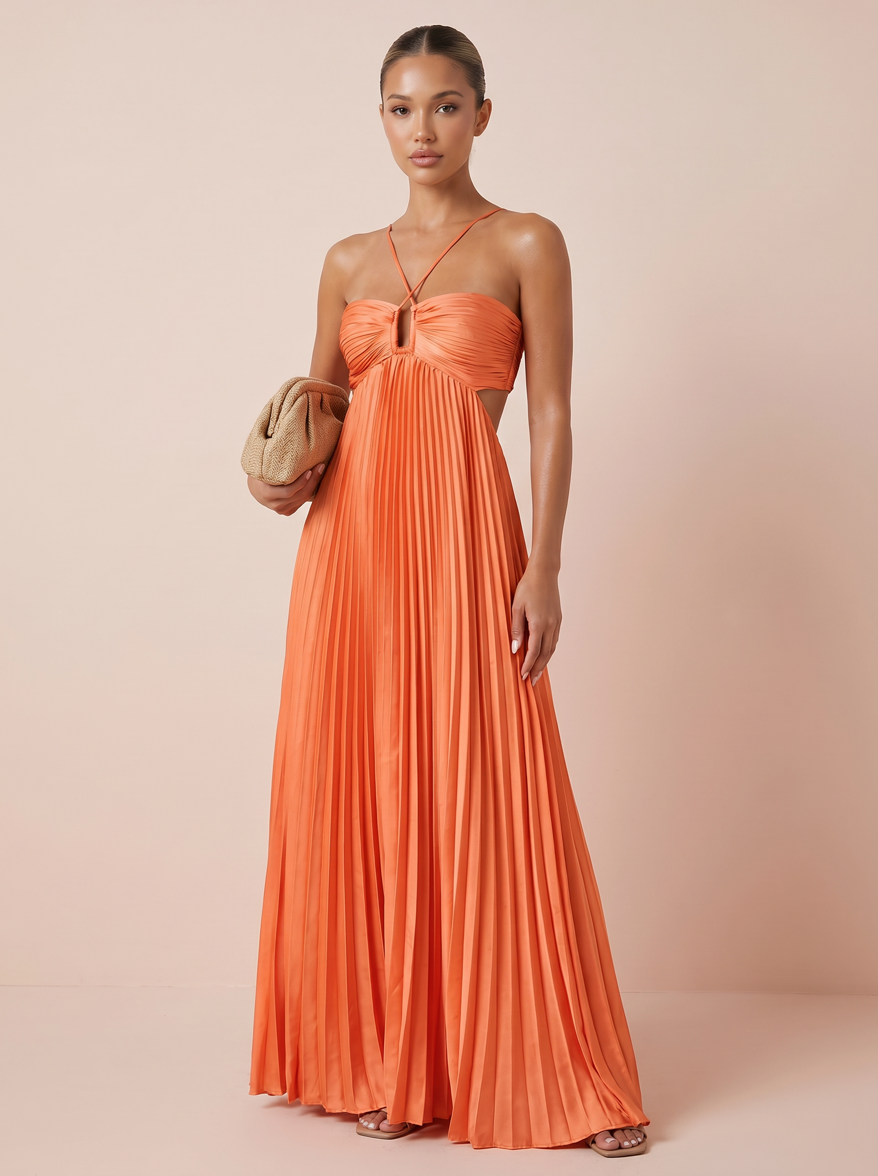 Adalee Halter Cutout Pleated Summer Maxi Dress