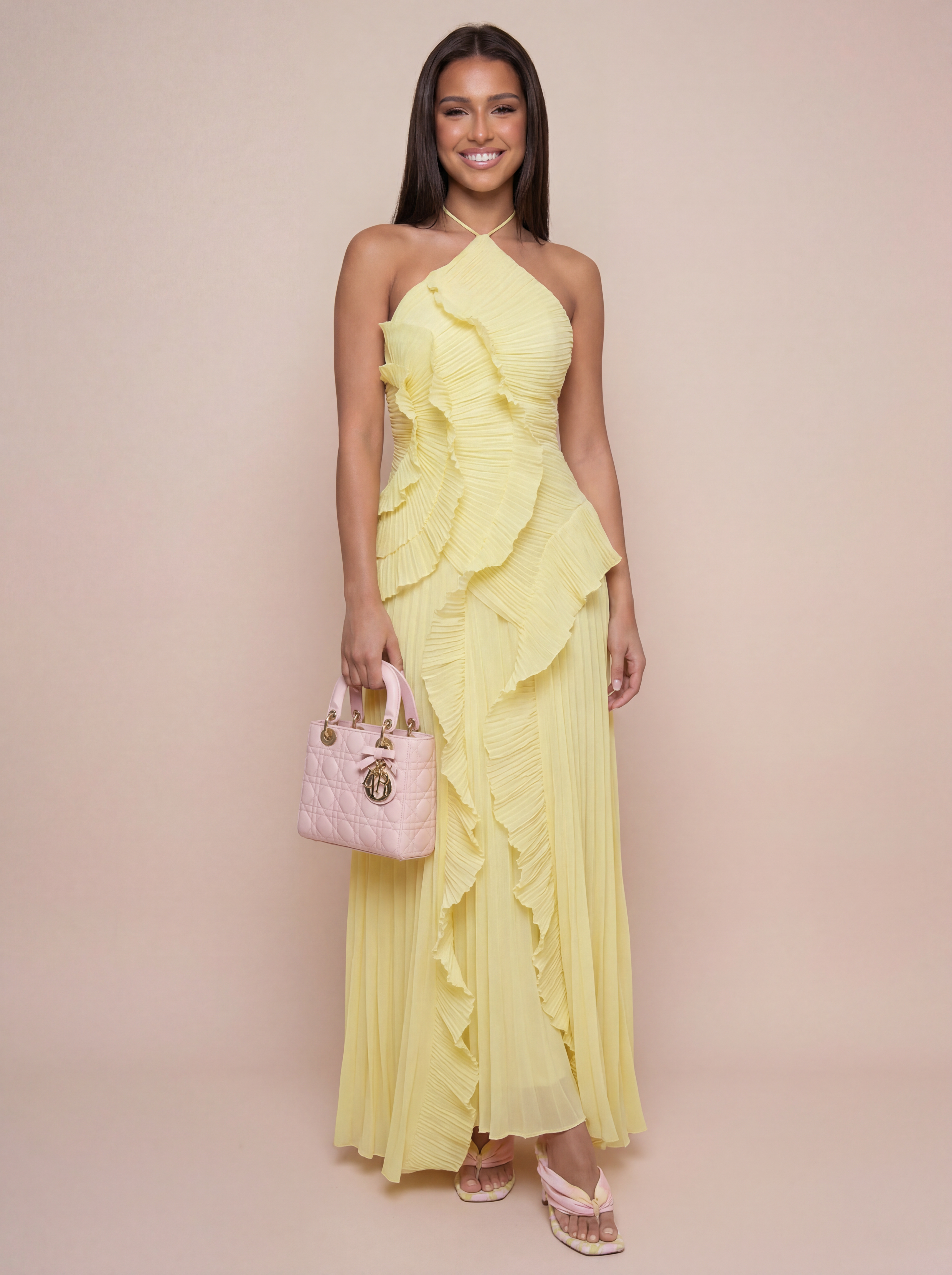 Adele Elegant Halter A Line Ruffle Maxi Dress