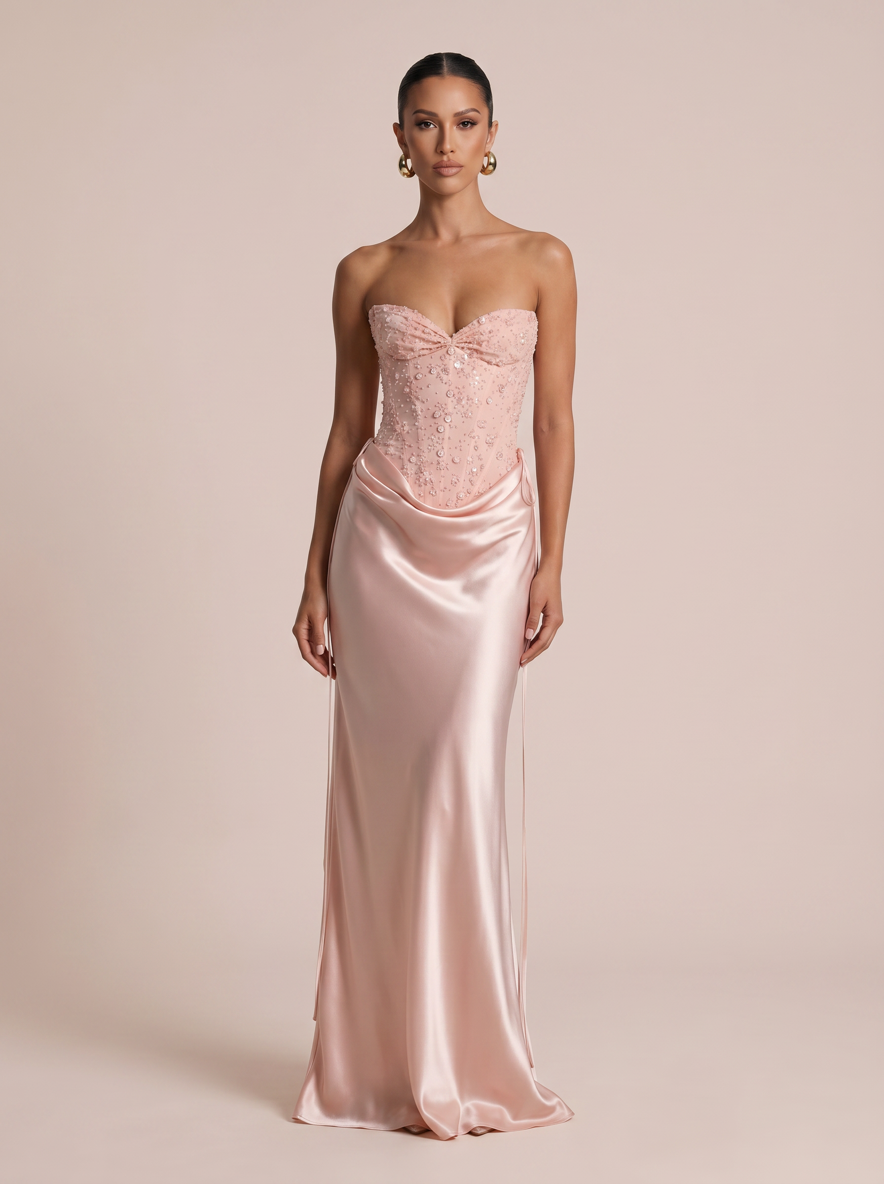 Aviva Pink Sequin Strapless Corset Maxi Dress