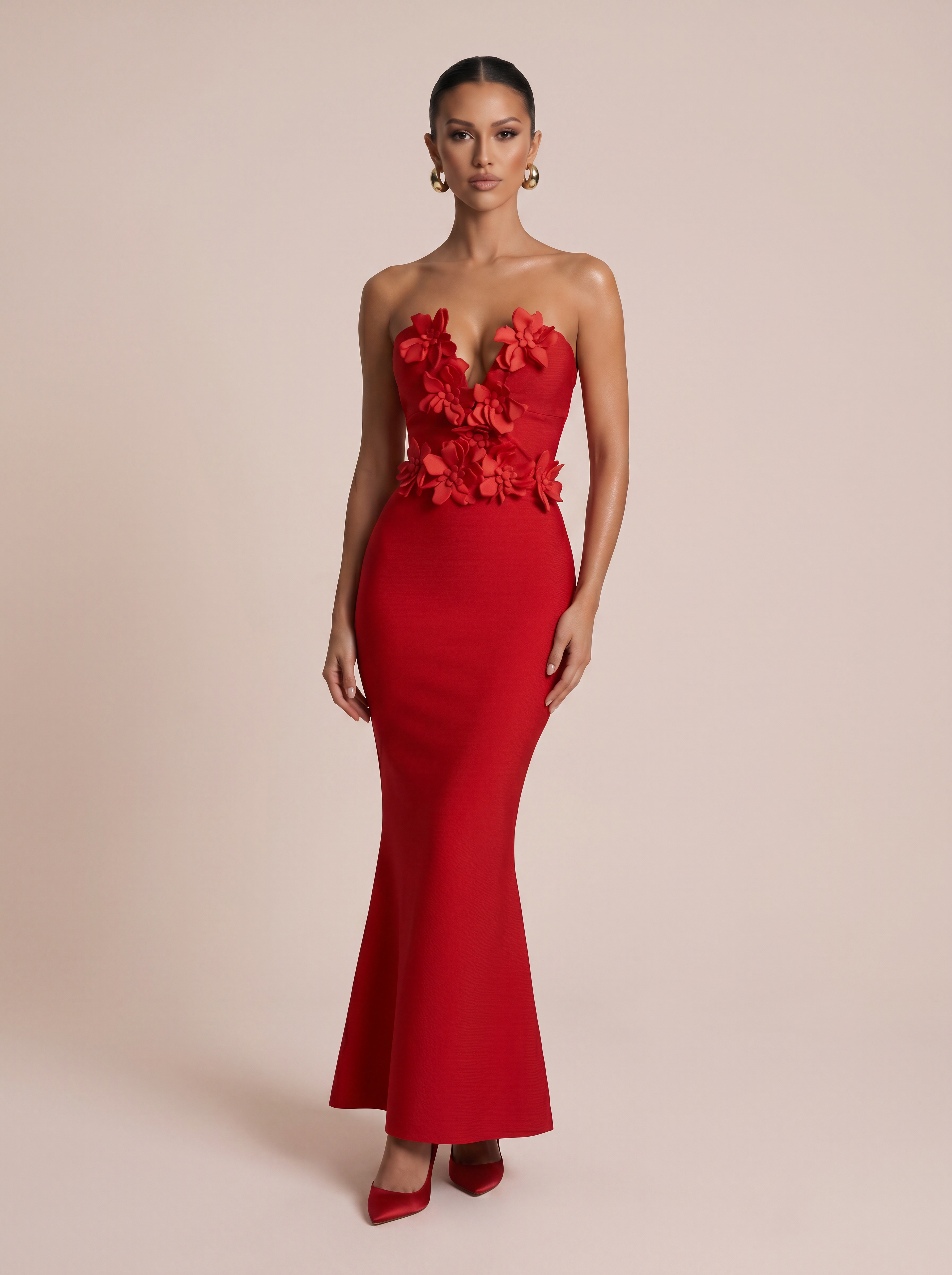 Kimberly Strapless Floral Bandage Maxi Dress