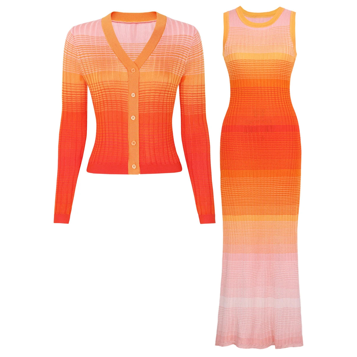 Paria Knitted Gradient Cardigan & Maxi Dress Two Piece Set